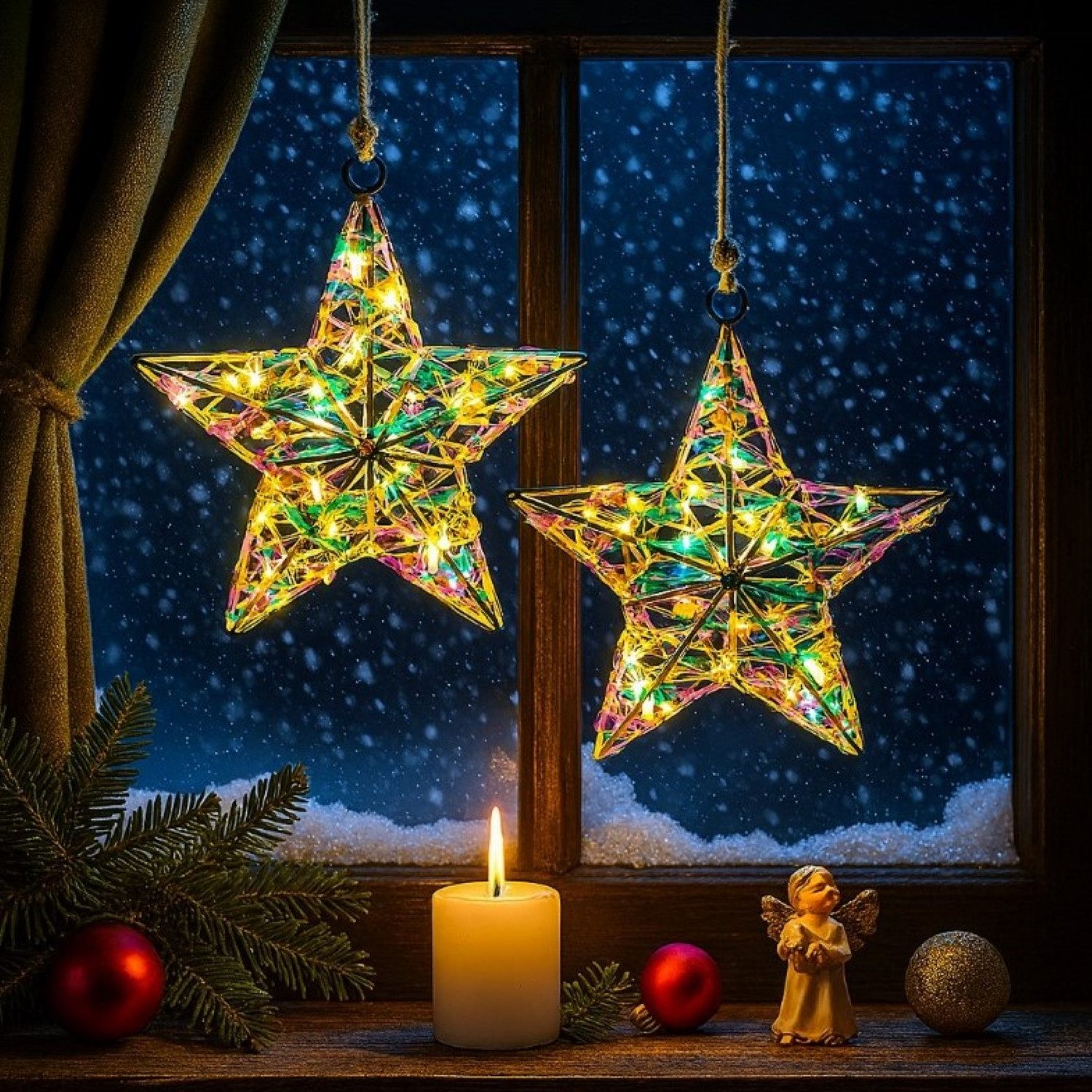 Online-Fuchs Fensterdekoration 2 Weihnachtssterne aus Metall günstig online kaufen