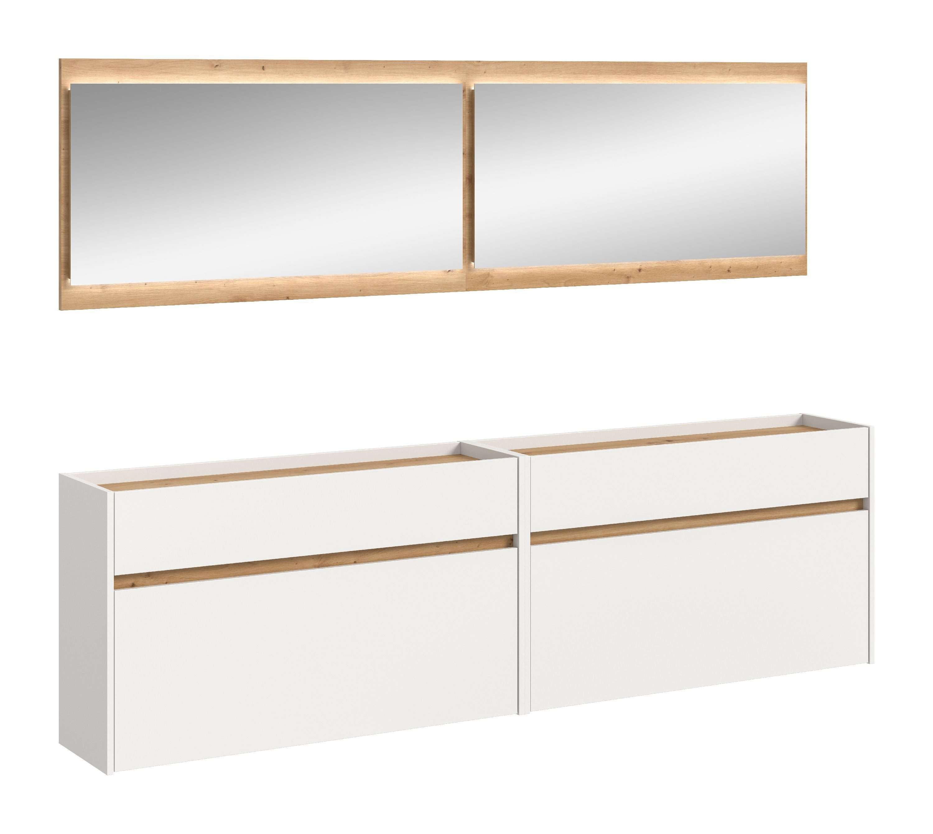 xonox.home Garderobe Drive (6tlg. Set inkl. Schuhkommode, Spiegel, LED), weiß Nachbildung Melamin beschichtet modern 192x220x32 cm