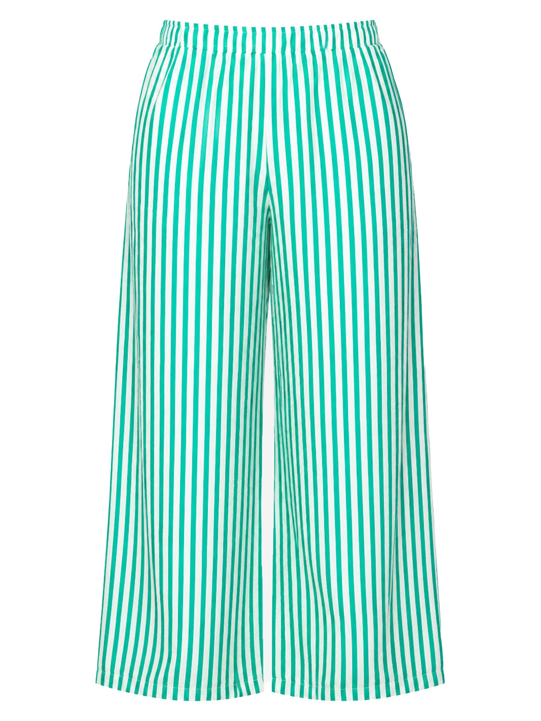SASSYCLASSY Stoffhose Gestreifte Hose mit weitem Bein für Damen Stilvolle Viskose-Hose mit elastischem Bundund Eingriffstaschen Grün