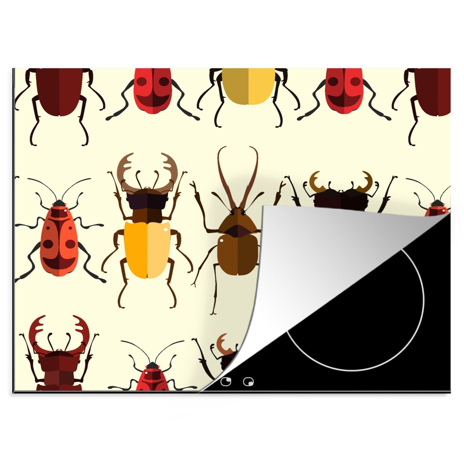 MuchoWow Herdblende-/Abdeckplatte Käfer - Muster - Insekten, Vinyl, (1 tlg), 60x52 cm, Mobile Arbeitsfläche nutzbar, Ceranfeldabdeckung