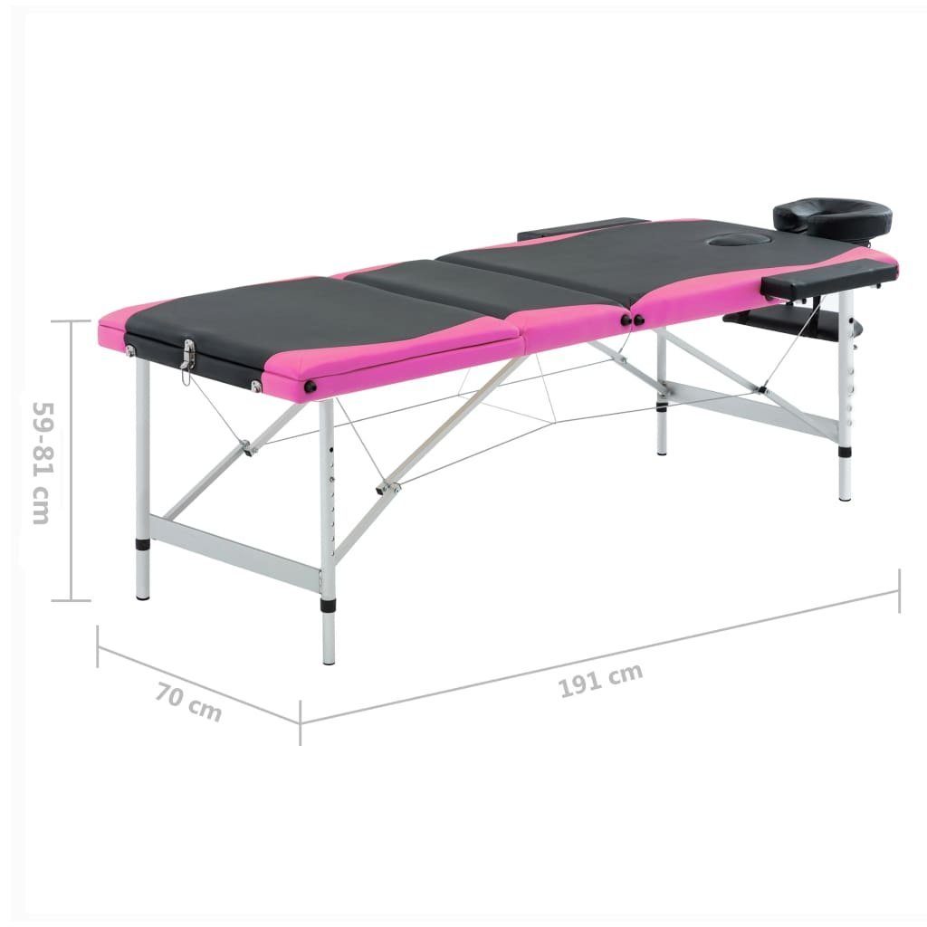 vidaXL Massageliege Massageliege Klappbar 3-Zonen und Aluminiumgestell Schwarz Rosa