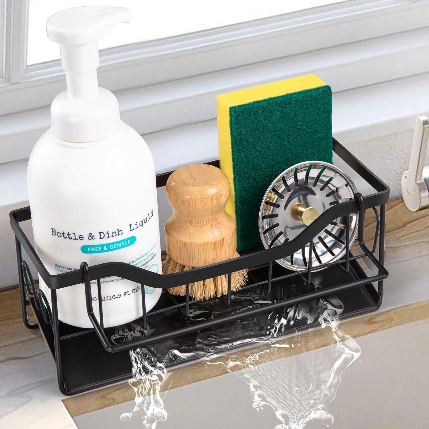 LuxusKollektion Küchenorganizer-Set Spülbecken Organizer Schwarz Küchen Sink Caddy Schwammhalter