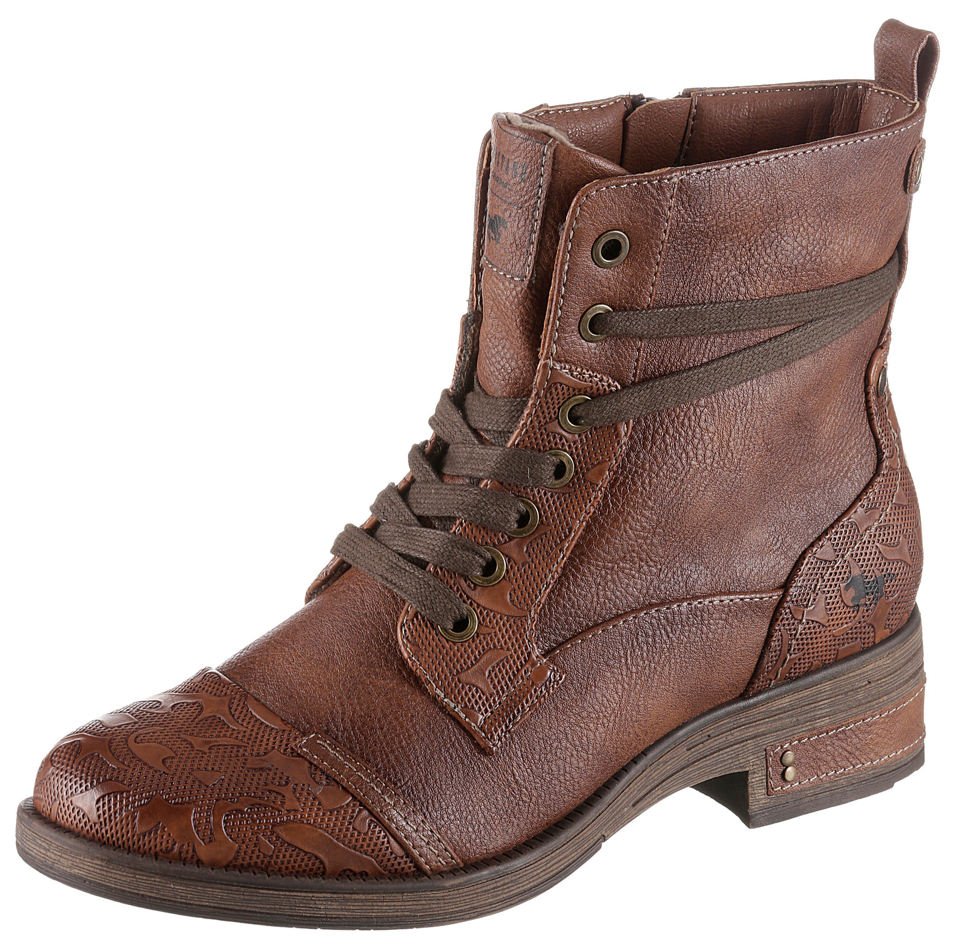 schaftumspielender Schnürung Schnürstiefelette mit Mustang cognac-used Shoes