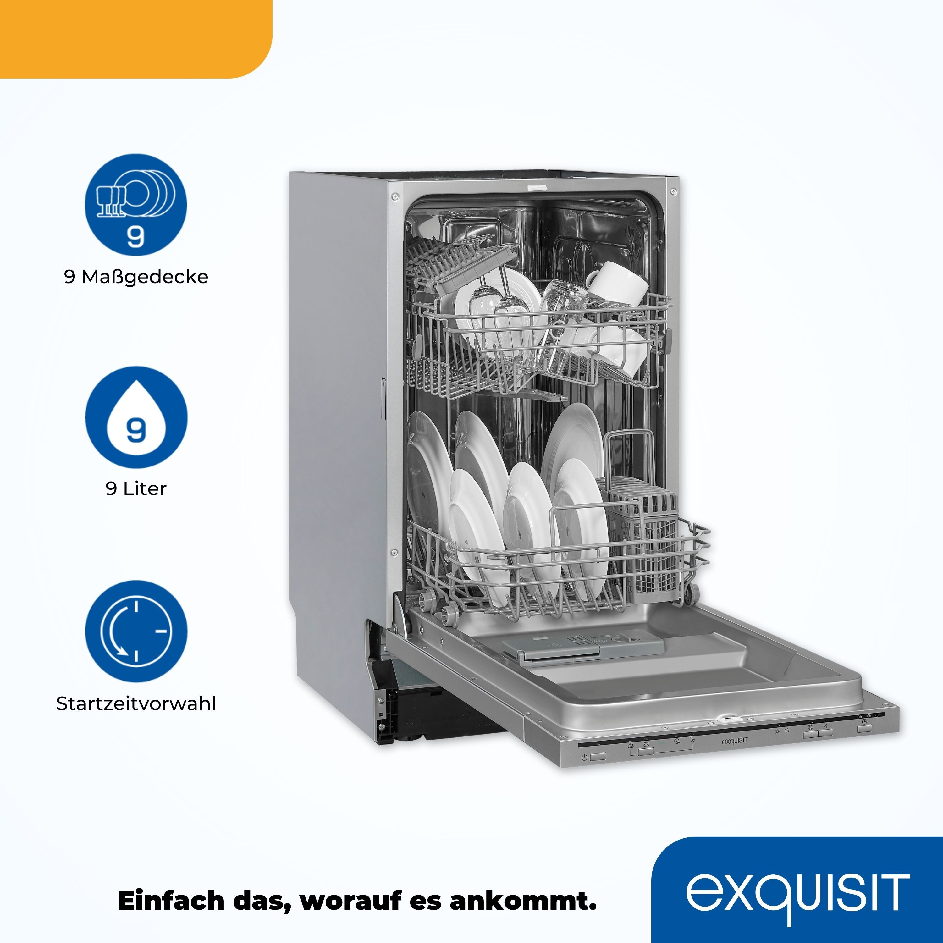 exquisit vollintegrierbarer Geschirrspüler EGSP1009-E-030E silber, 9 l, 9 Maßgedecke, Kompakt und ideal für kleine, schmale Nischen, kleine(Single)Haushalte – Bild 5 von 5
