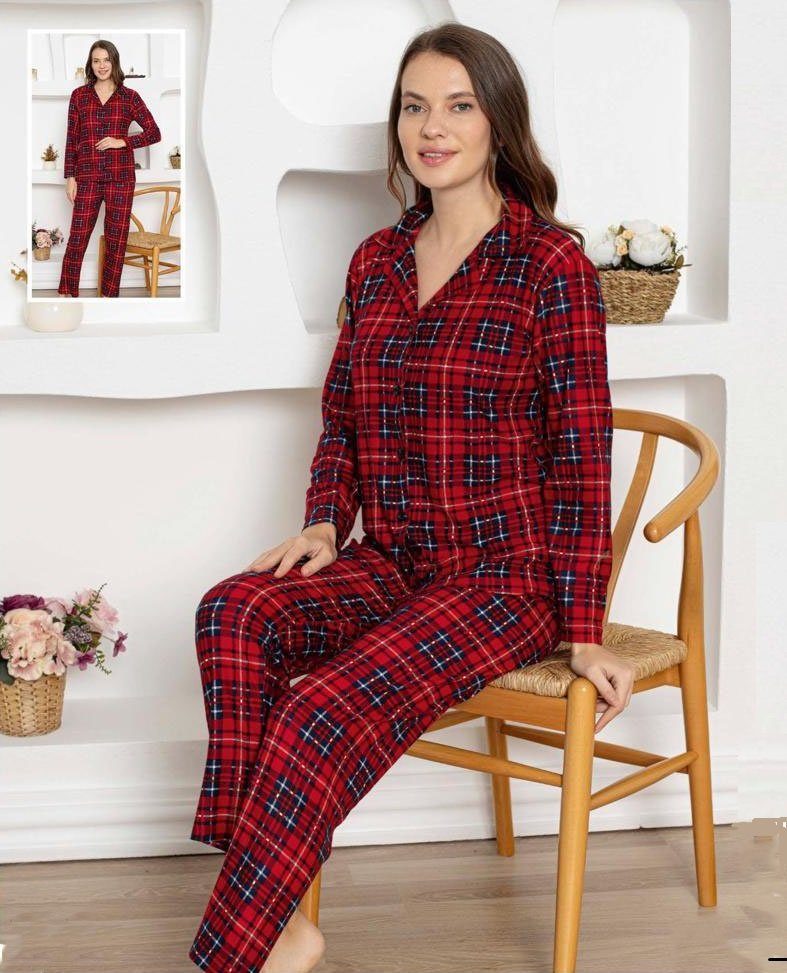 Schlafanzug langen Ärmeln Homewear Karo Hemd Pyjama langen Hosen Creation Selef Pyjama