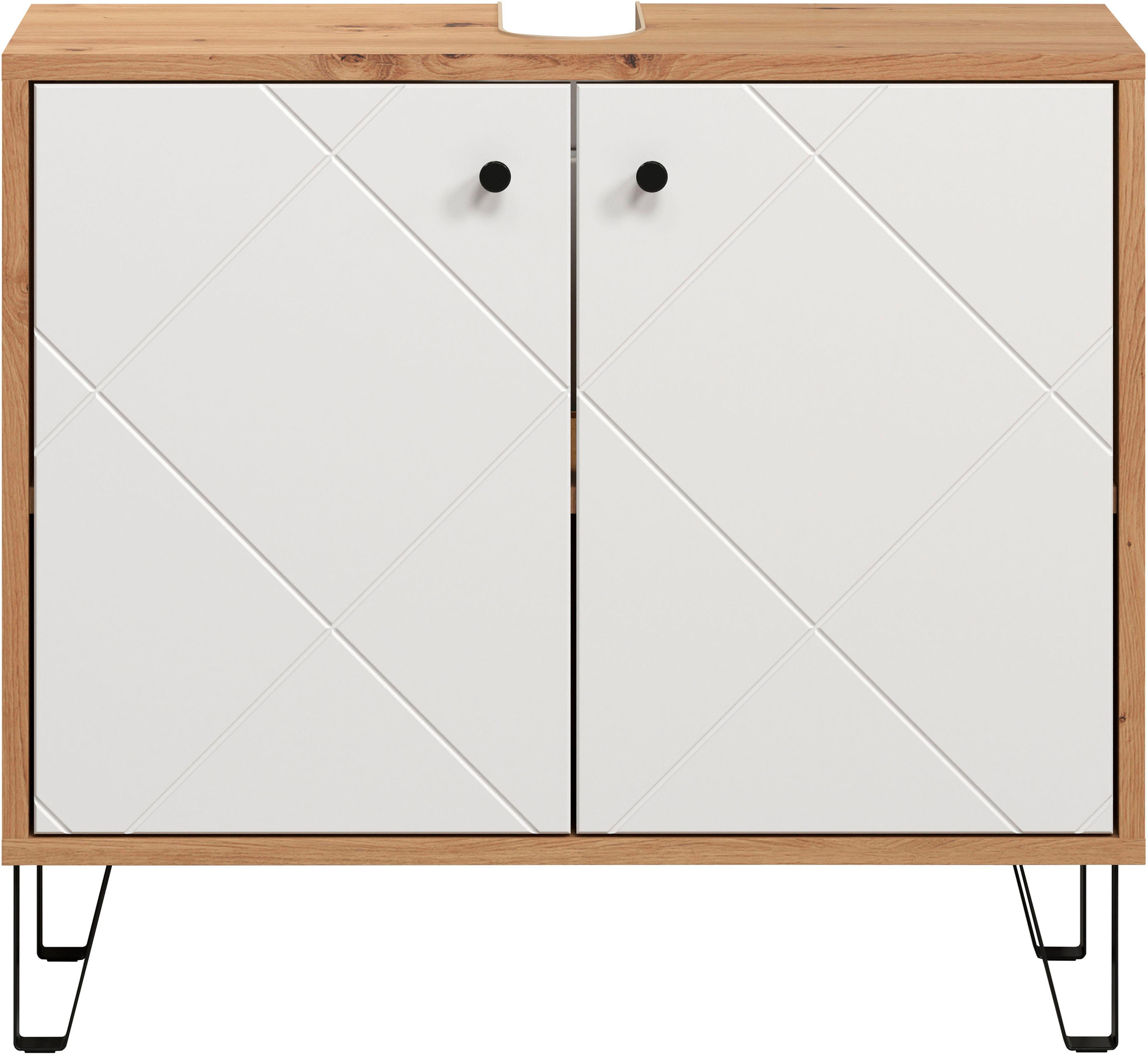 welltime Waschbeckenunterschrank Tarragona (1-St) Waschbeckenunterschrank mit 2 Türen - (B/T/H) 69/32/61 cm