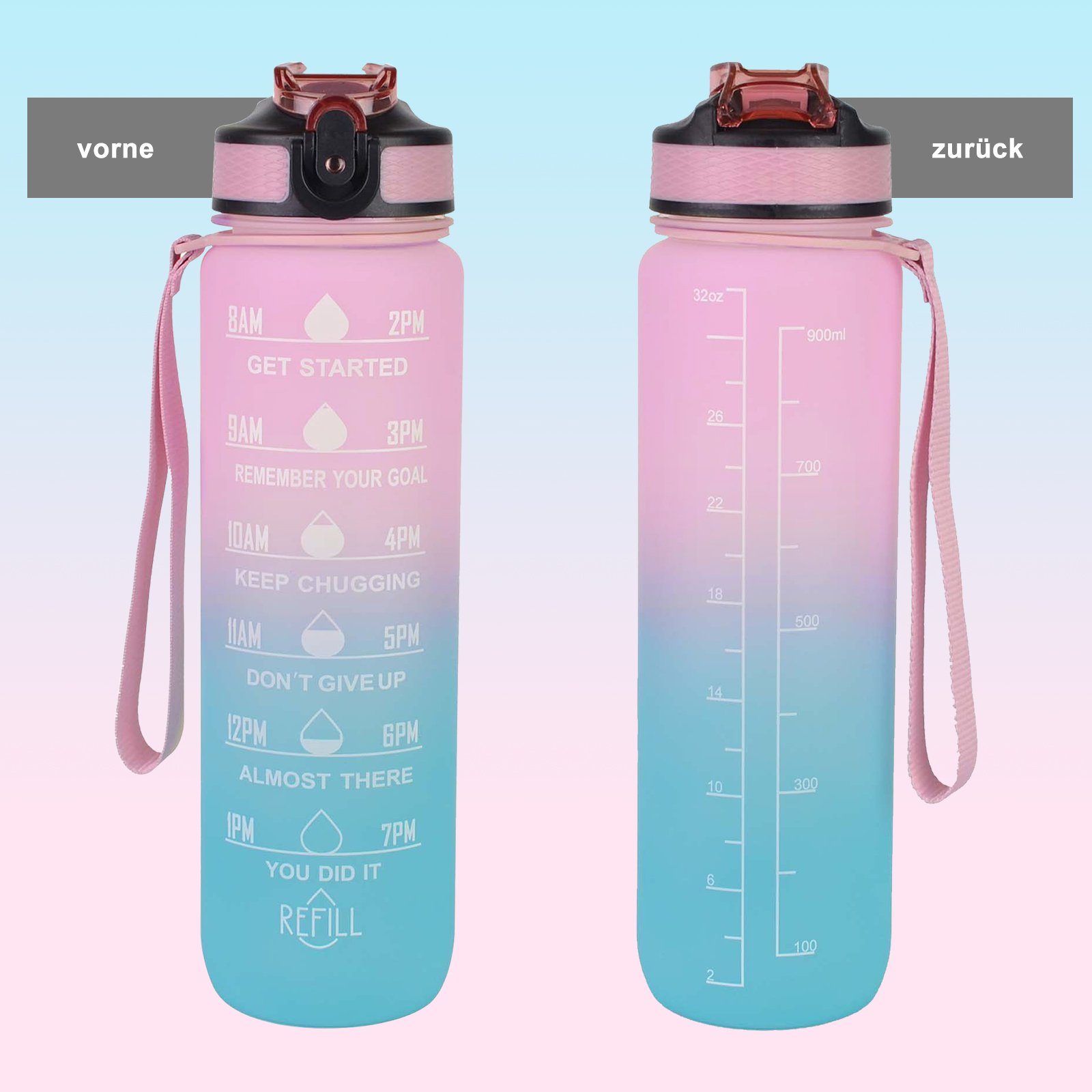 Schule, Wasserflasche Frei Rosa-Blau 1000ML Trinkflasche -BPA Fahrrad, Trinkflasche Trinkflasche, Die CALIYO für Sport Gym Outdoor,