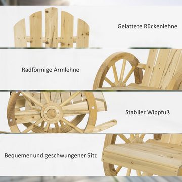 Outsunny Schaukelstuhl Rustikaler Relaxstuhl, Gartenstuhl mit Rollen-Design (Schwingsessel, 1 St), Massivholz, Naturholz, 68 x 88 x 92 cm