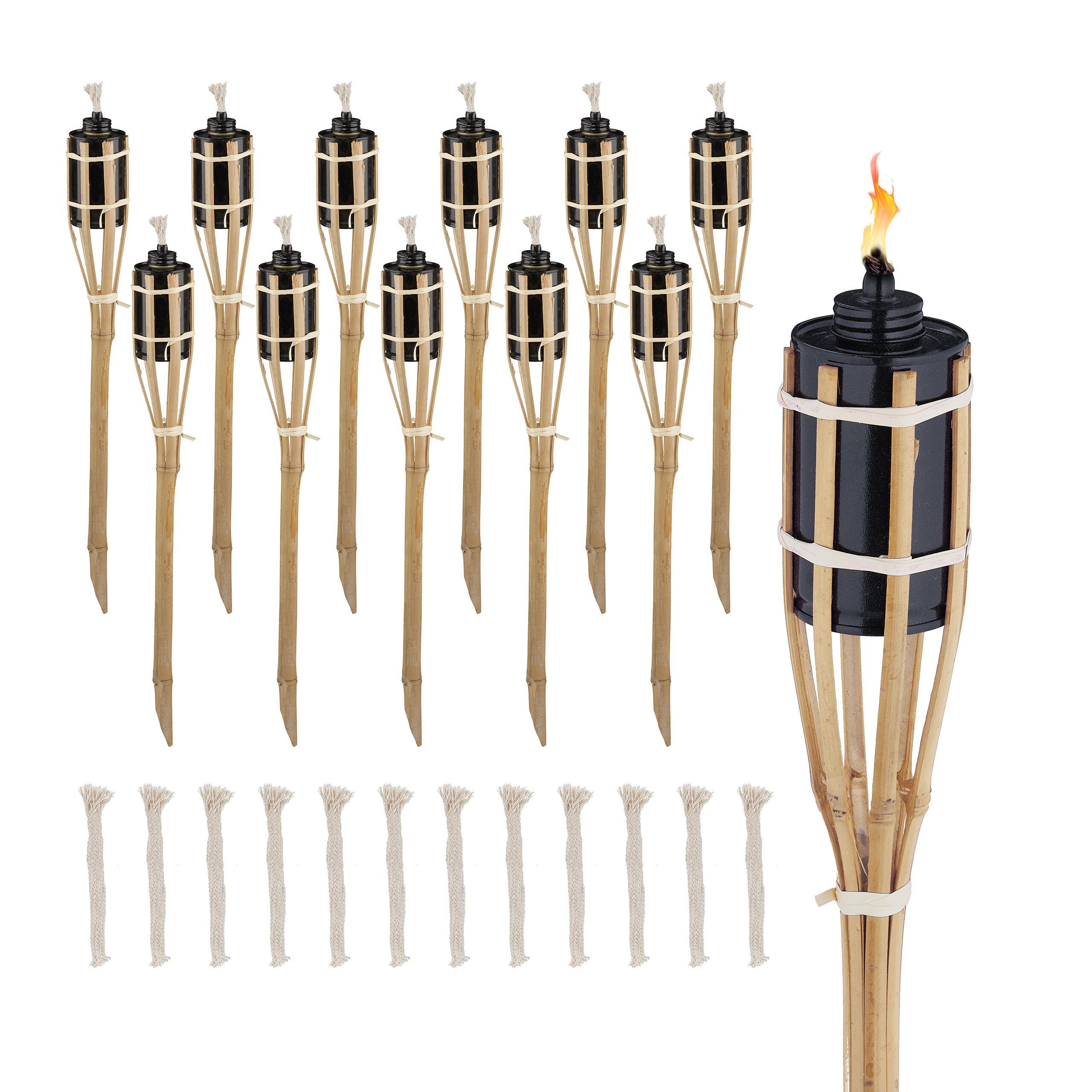 relaxdays Gartenfackel 50cm 12er Set, Stimmungsvolle Außenbeleuchtung, Ölflamme