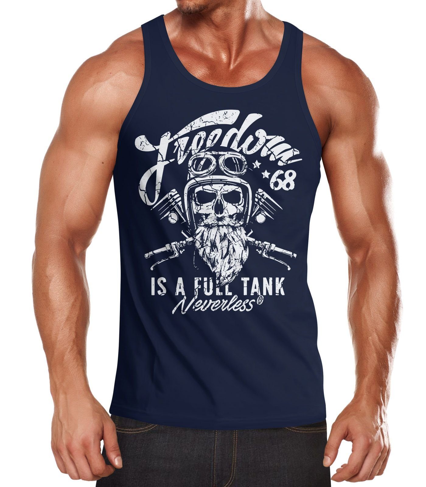 Tanktop Herren Long-Sleeve Biker Motorrad Motiv Freedom is a full Tank Skull Totenkopf Neverless®