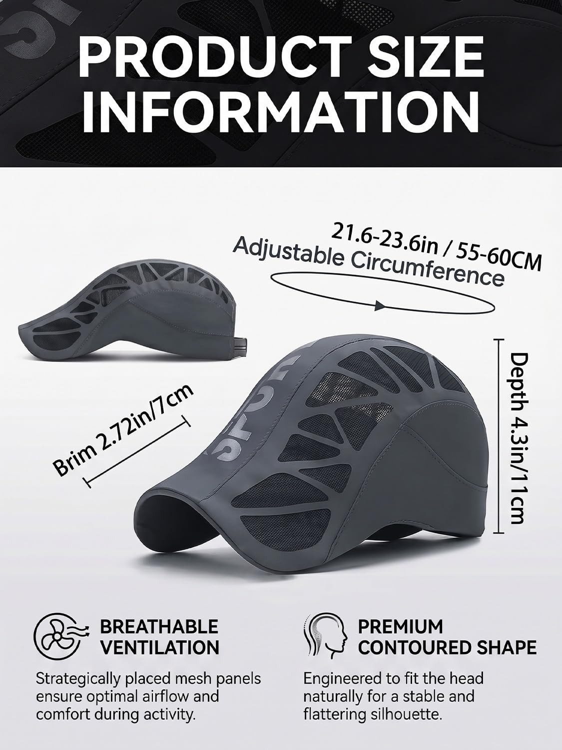 nsihing Baseballhelm Sportkappe Atmungsaktiv, Schnell trocknende Mesh Cap, Verstellbar für Wandern, Angeln, Laufen & Outdoor