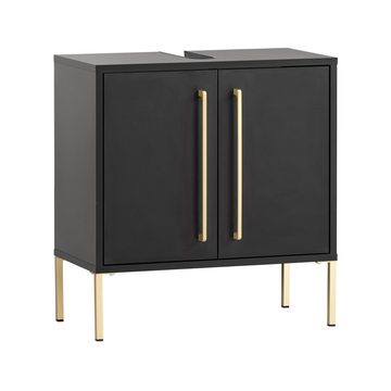 Lomadox Waschbeckenschrank SARAY-80 Badschrank Badezimmer Unterschrank schwarz, goldfarben 57x61x30 cm