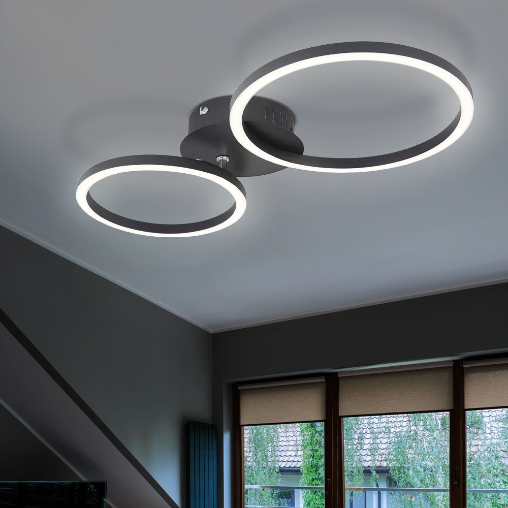 etc-shop LED Deckenleuchte, LED-Leuchtmittel Warmweiß, Design Deckenleuchte fest Ring schwarz verbaut, Wohnzimmerlampe, aus Deckenlampe