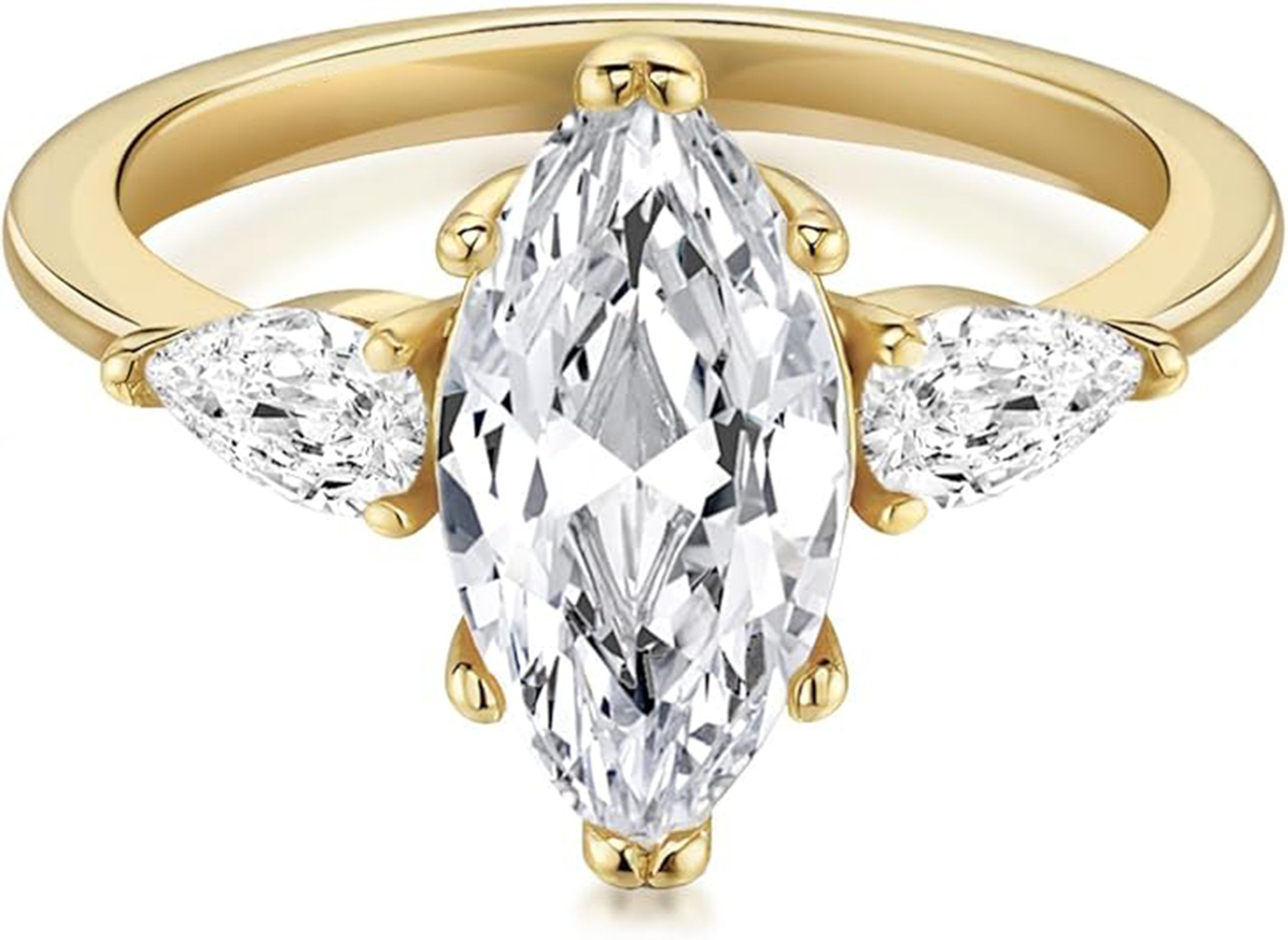 Jumpeak Diamantring 585 Gold 2ct Pferdeaugen-Schnitt Labordiamant,Damen-Verlobungsring, mit Tropfen-Side Steinen D-Farbe VVS2 IGI Zertifikat Hochzeitsgeschenk