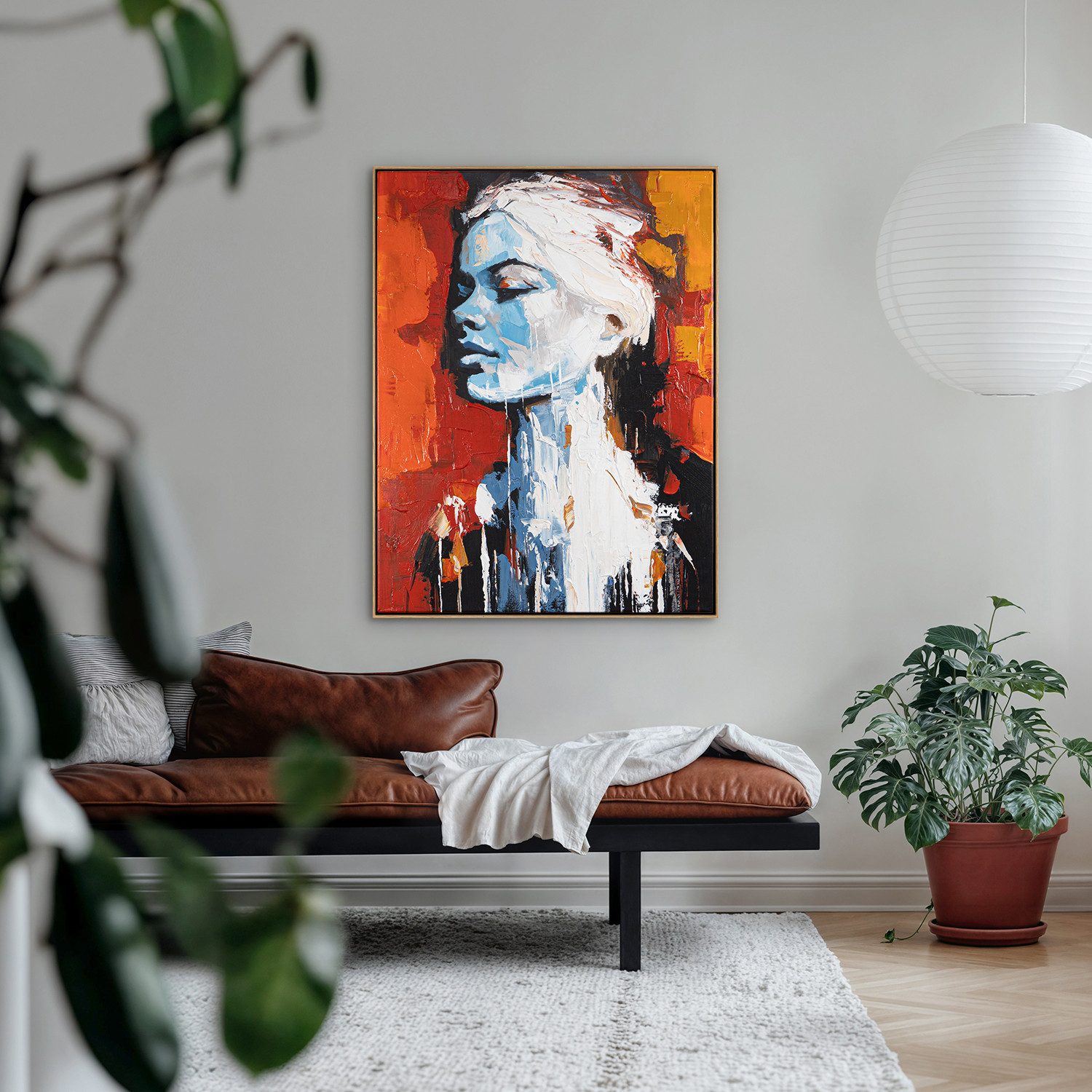 AUREDAS Gemälde "Atalante", 120x160cm, handgemaltes Gemälde, Rahmen hell, Portrait, handgemaltes Acrylgemälde, Hochformat
