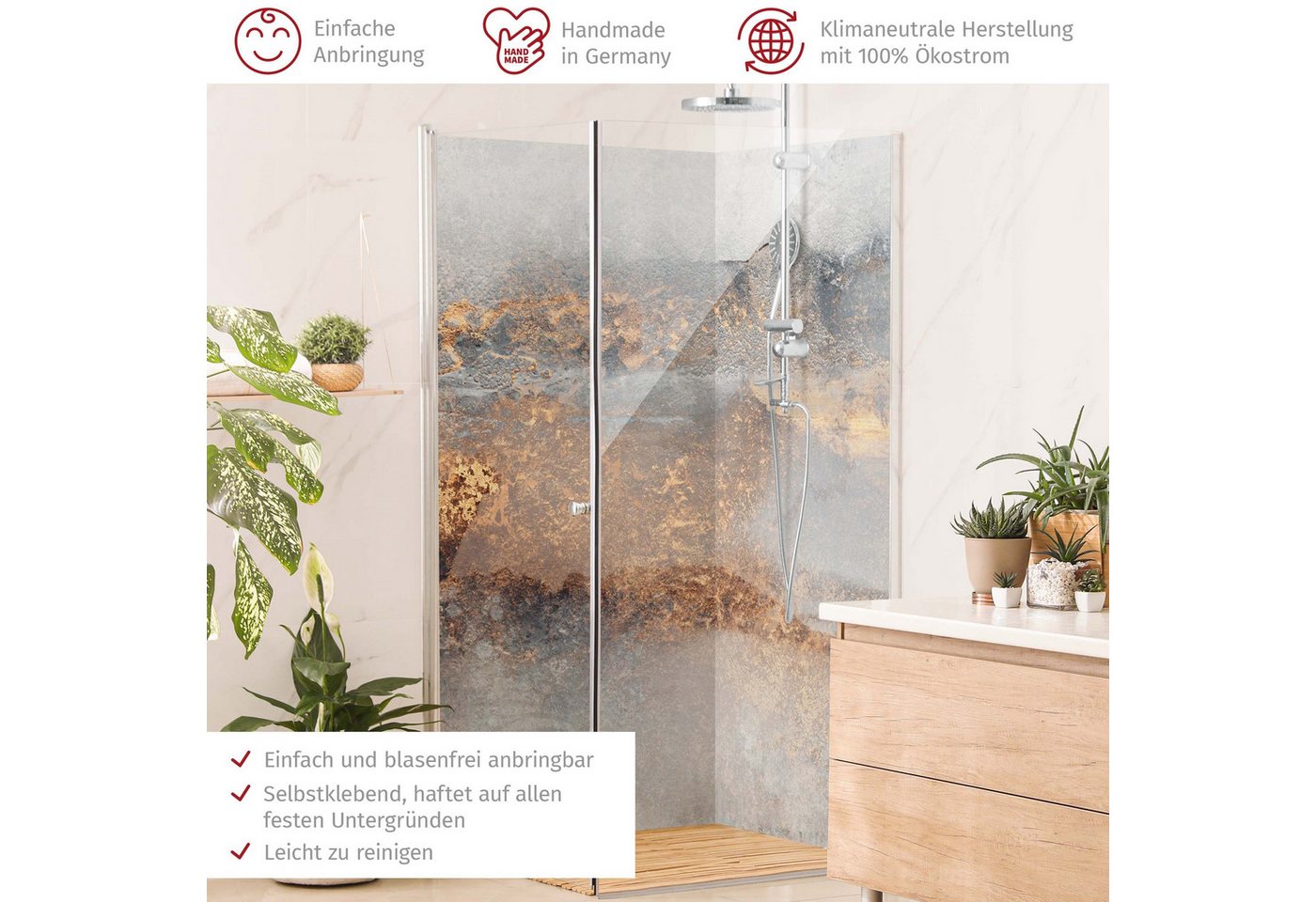 Thumbnail - Bilderdepot24 Badrückwand Fliesen Muster grau Duschrückwand ohne Bohren Dusche Motiv, (2-tlg., Hart-Folie Smart matt 0,3...