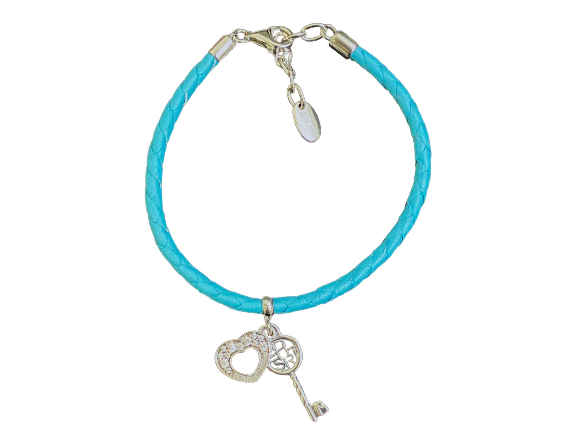 Esprit Lederarmband 925er Sterling-Silber Leder Silber Blau 17cm - ESBR91102A170
