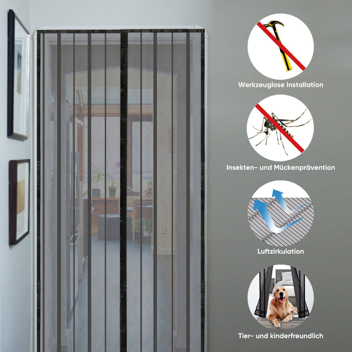 Sekey Insektenschutz-Tür Magnet Fliegengitter für 110x220cm Magnetvorhang, Terrassentür, Bohren Tür Insektenschutz Balkontür, ohne Kellertür