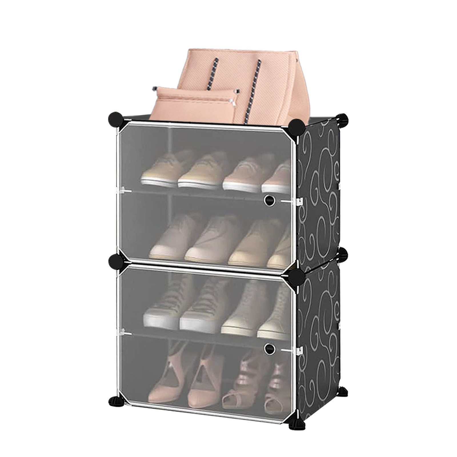 JEOBEST Schuhregal Schuhschrank mit 4/8 Fächern Steckregal Schuh-Organizer, Schuhregale aus Kunststoff mit durchsichtig Türen, DIY-Regal