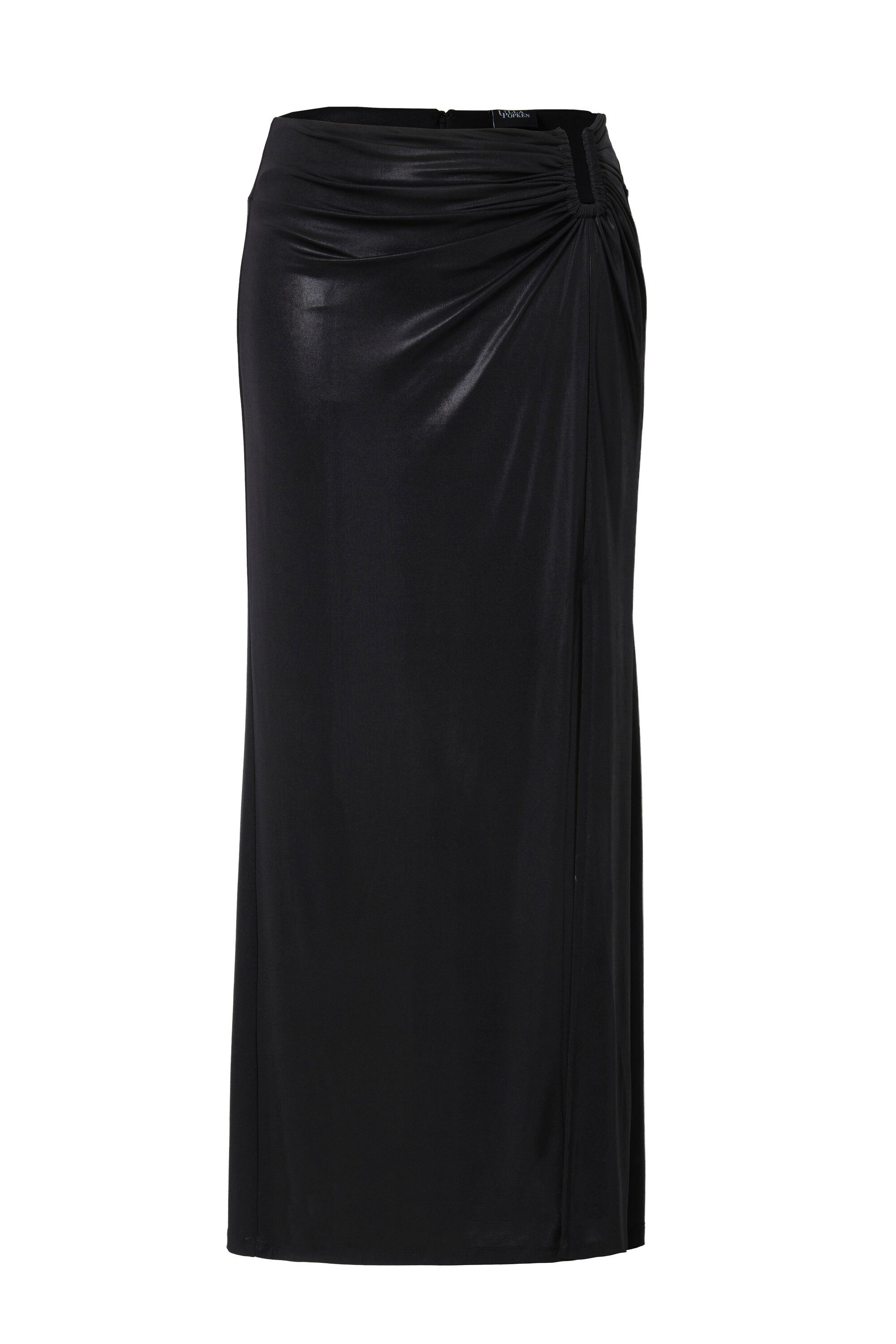 Ulla Popken Jerseyrock Maxirock Slim Fit drapierte Taille langer Schlitz