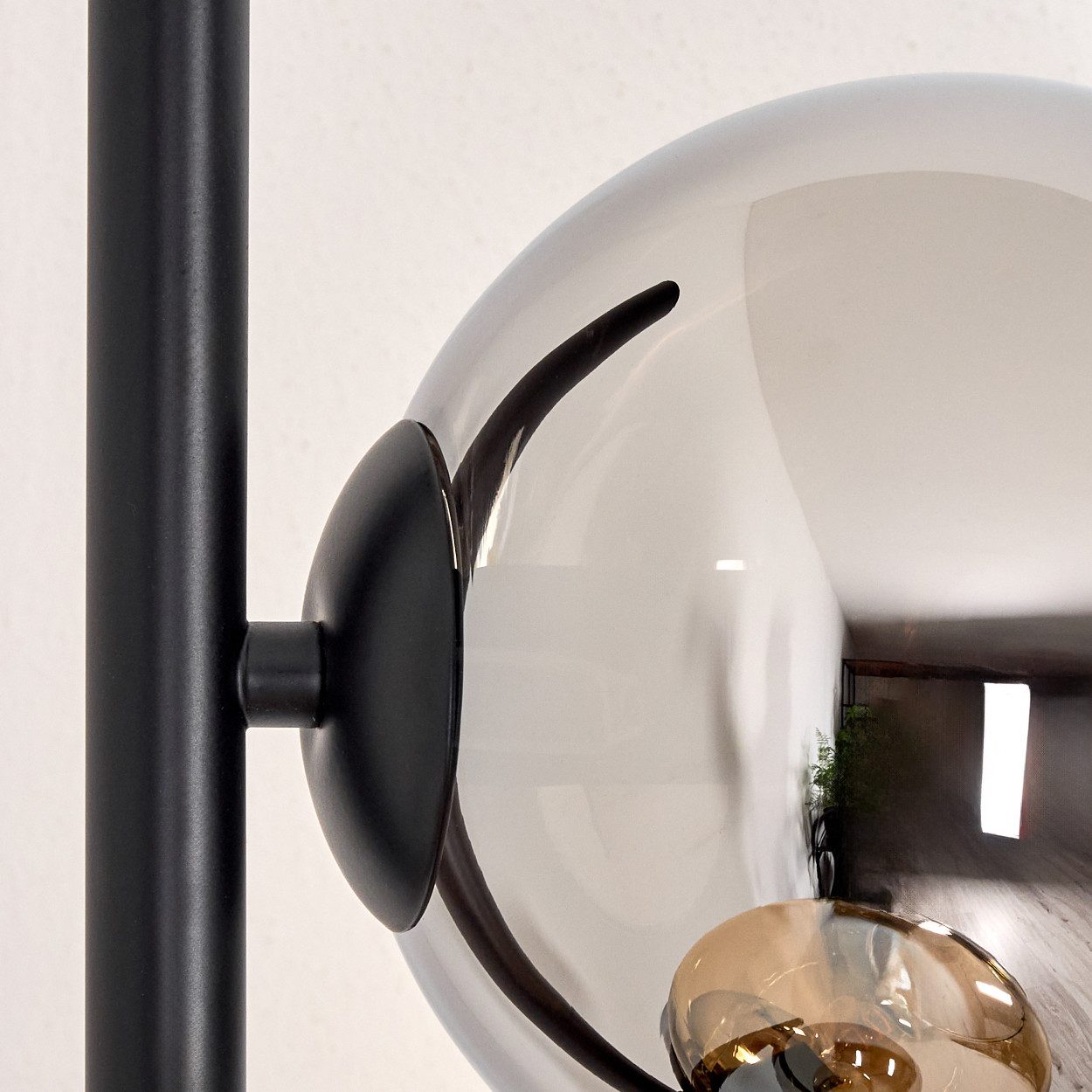 hofstein Stehlampe Stehlampe aus Metall/Glas in Schwarz/Bernstein/Rauch im Retro-Design, verstellbare Stehleuchte mit Glasschirmen (15cm) u. Fußschalter, E14
