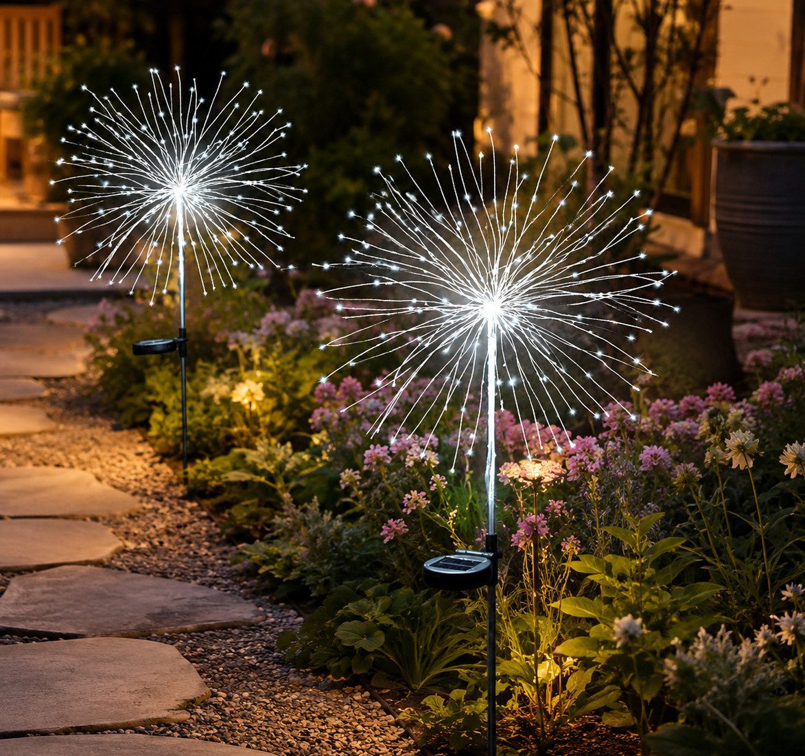 pedete LED Solarleuchte LED Solarleuchte Solarlampen Garten 120 LED Feuerwerk Solarleuchten, gartendeko, solarlampen für außen, Warmweiß, Tageslichtweiß, Leuchtmittel, Wetterfest Pusteblume Solarlampen 8 Modi mit Erdspieß