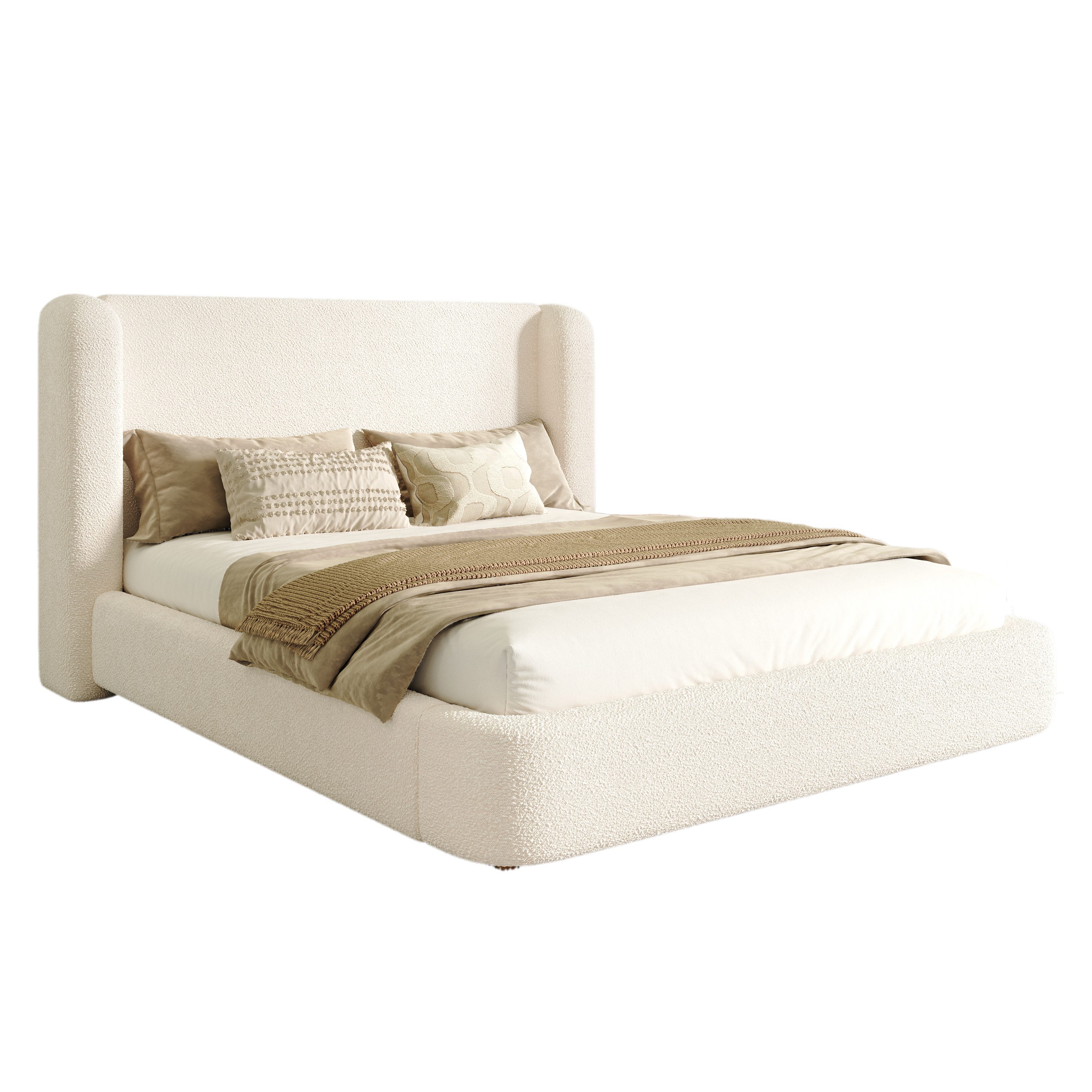 i@home Polsterbett Doppelbett 160 x 200 cm (Doppelbett mit gepolstertem Kopfteil), hydraulischem Stauraum & Lattenrost, Beige – Bild 2 von 5