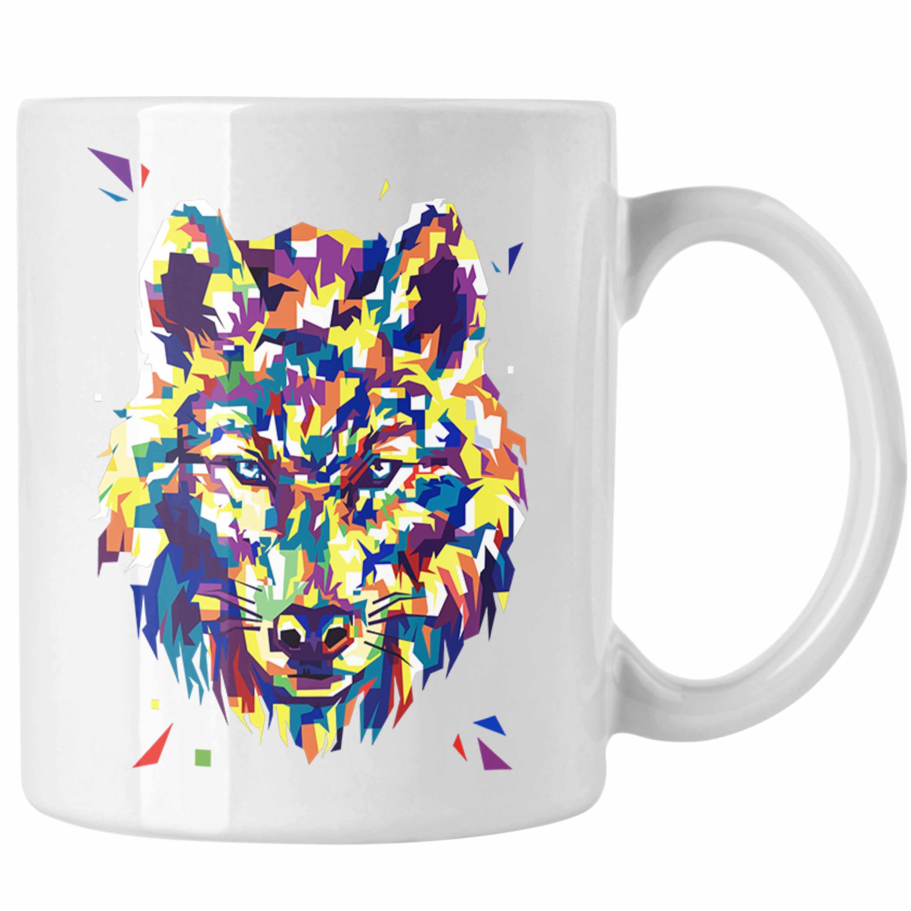 Poiygon - Tasse Geschenk Trendation Bunt Wölfe Tasse Liebhaber Grafik Trendation Wolf Weiss