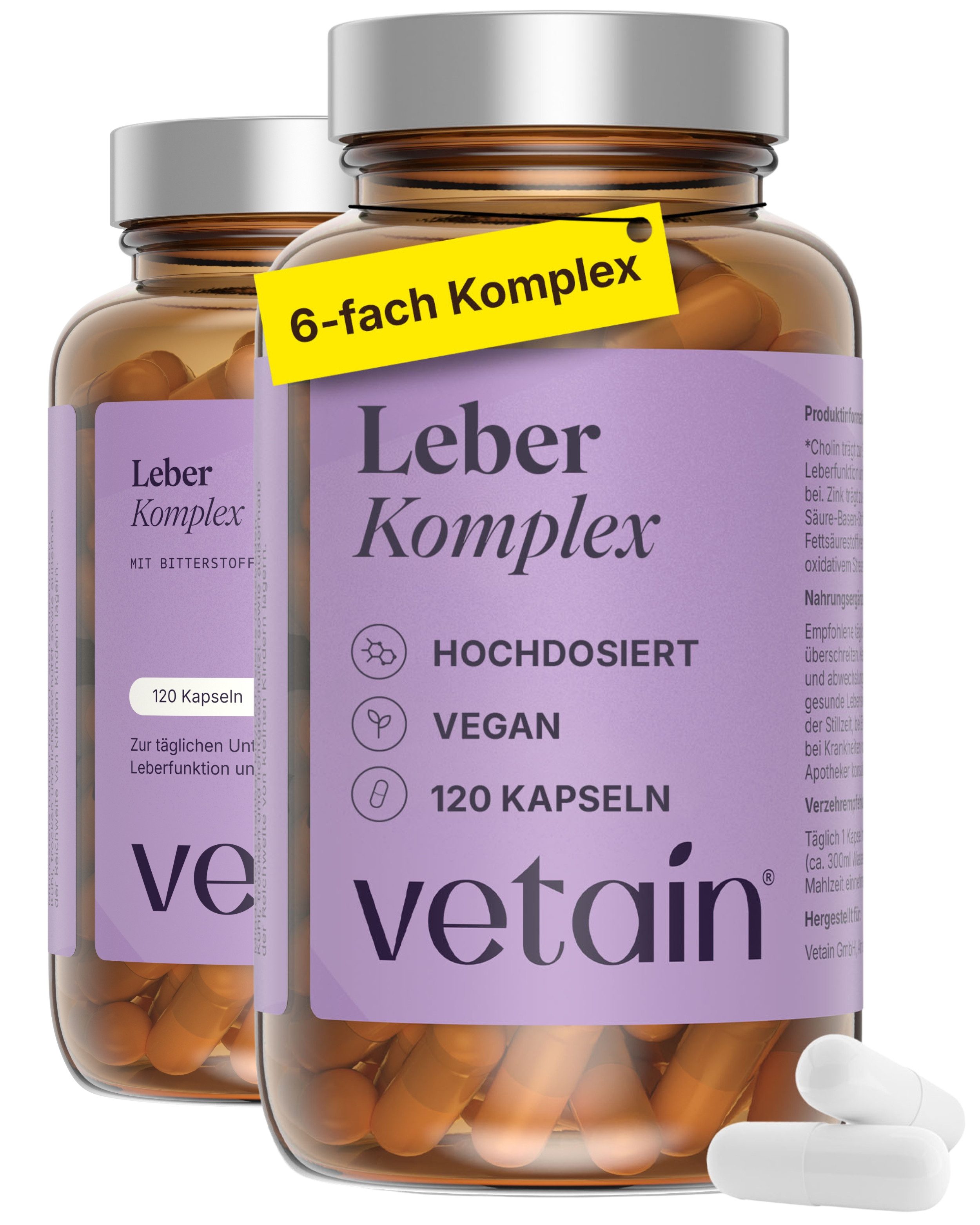 VETAIN VETAIN Leber Kur Komplex Kapseln, 120 er, 6-Fach Komplex, 80 % Silymarin, ohne Zusätze, 100% vegan