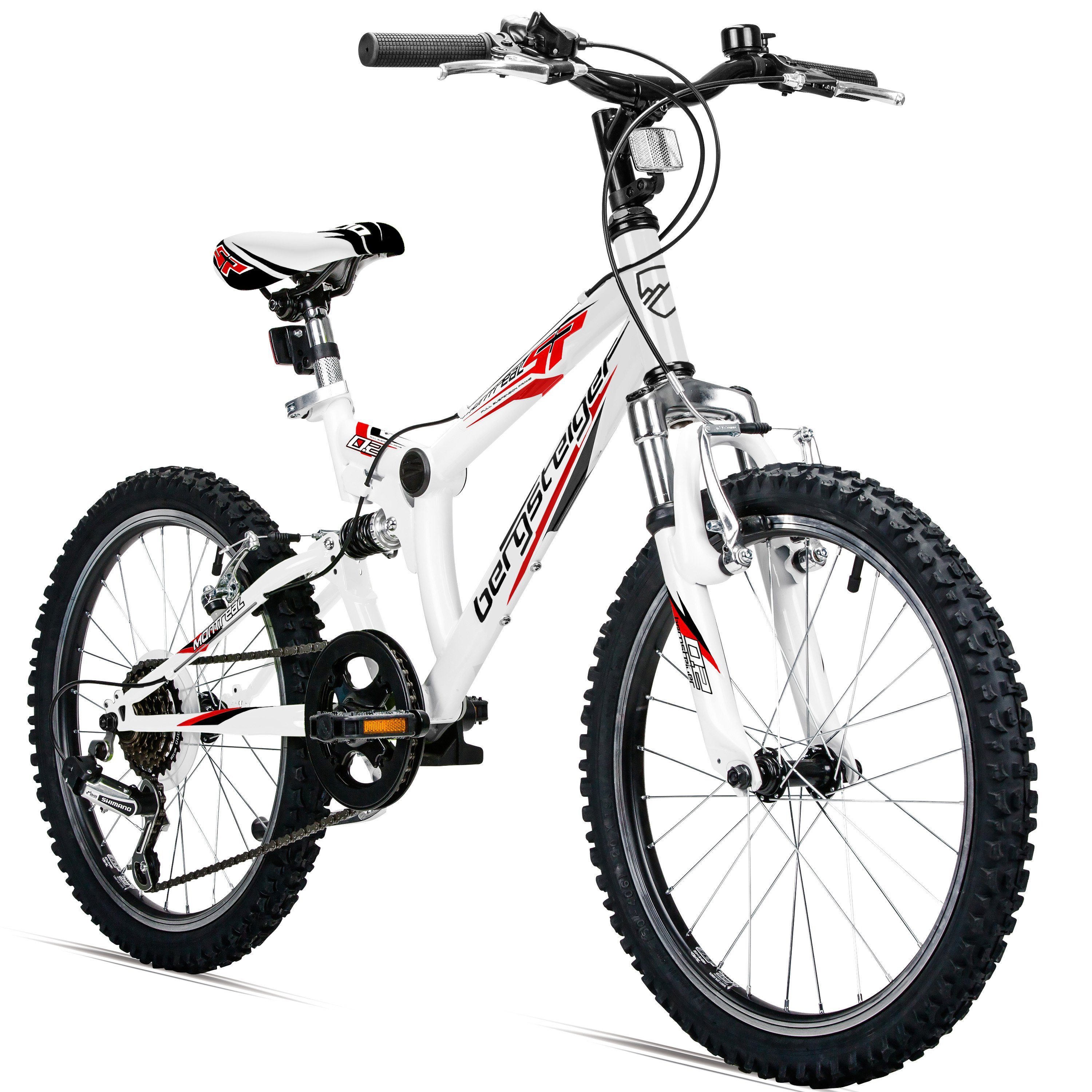 bergsteiger Mountainbike Montreal 20, 24 Zoll Kinderfahrrad, 6 - 13 Jahre, Mädchen, Jungen, 6 Gang Shimano Tourney RD-TY21 Schaltwerk, Kettenschaltung, Scheibenbremse, V-Brake