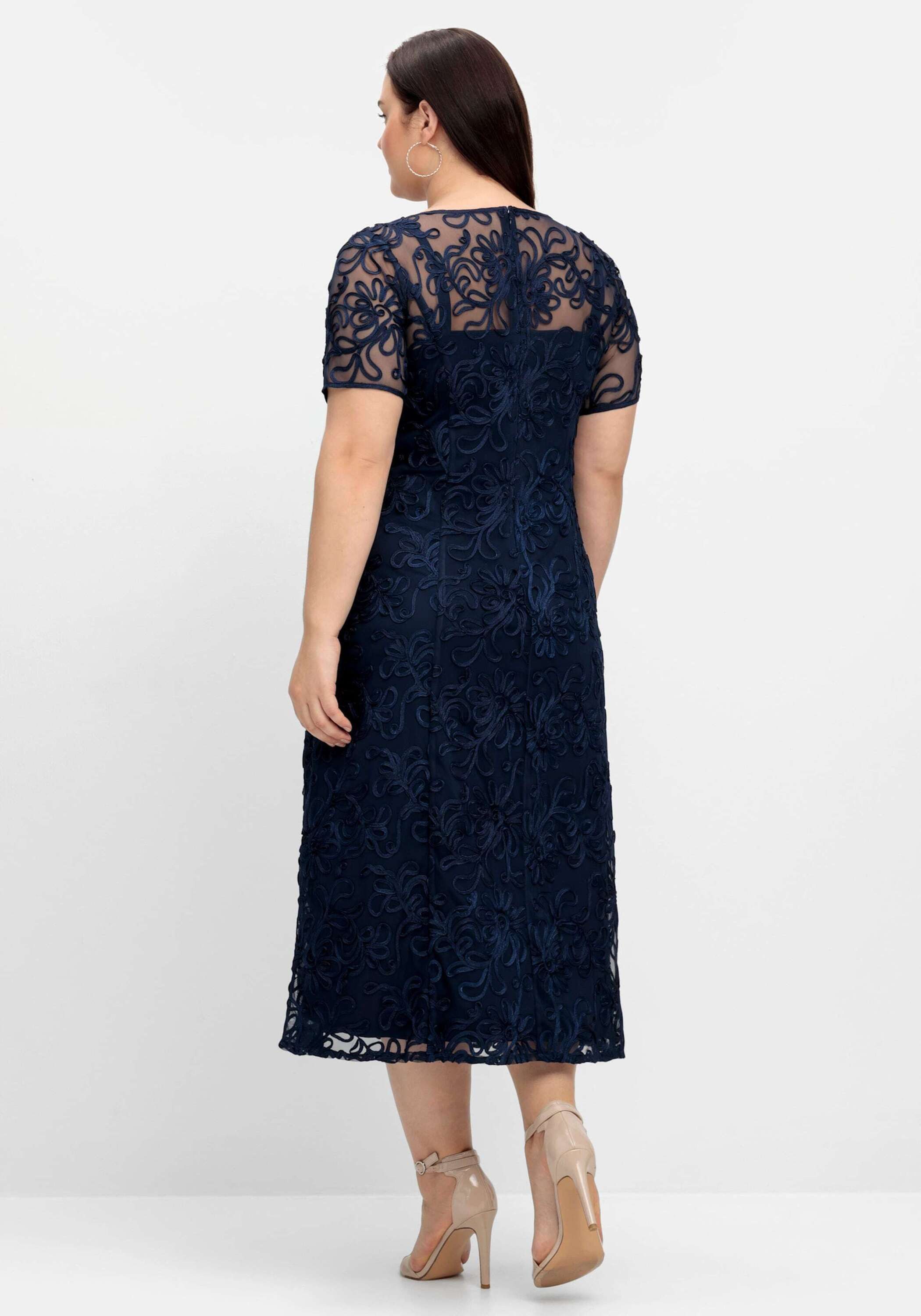 Sheego Etuikleid Abendkleid Kurzarm mit dekorativen Zierborten