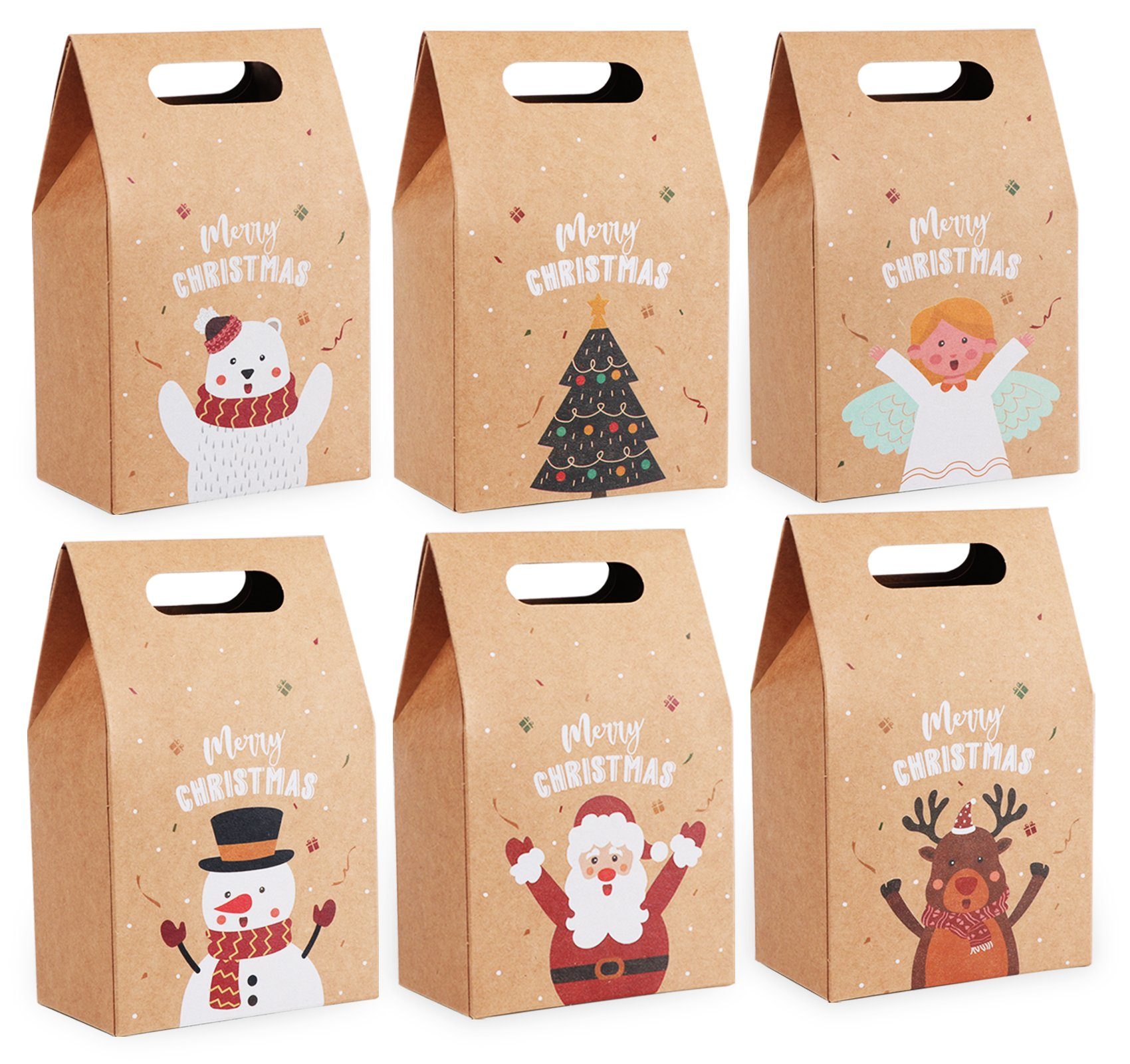 Homewit Christbaumschmuck Papiertüten Weihnachten Geschenktüten mit Kraftpapier Geschenktaschen (24-tlg), mit verschiedenen Weihnachtsmotiven Geschenke Mitgebsel 6 Stile