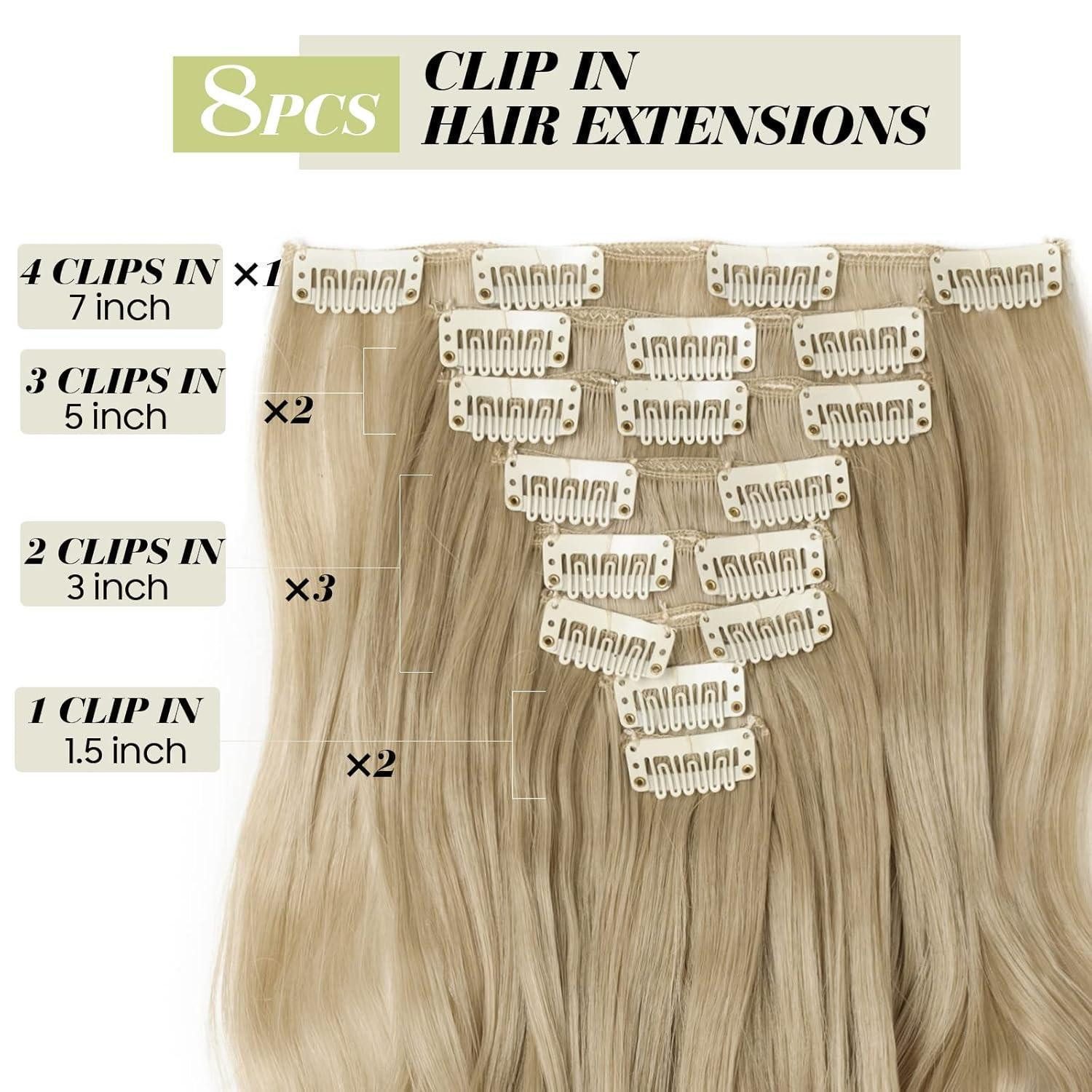LuxusKollektion Kunsthaar-Extension Haarverlängerungen ClipIn Kopf 8Pcs 43 CM Ash blonde mix bleach blonde