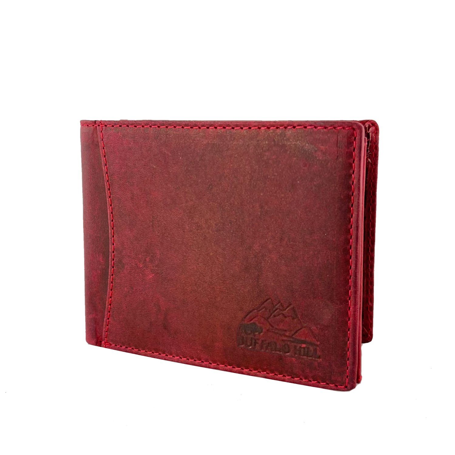 L&B Geldbörse Büffelleder Portemonnaie, integrierter RFID-Schutz, elegantes Wallet im Querformat mit 8 Kartenfächern in Rot