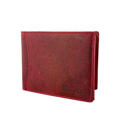 Buffalo Hill Geldbörse Büffelleder Portemonnaie, integrierter RFID-Schutz >BH-2394<, elegantes Wallet im Querformat mit 8 Kartenfächern in Rot