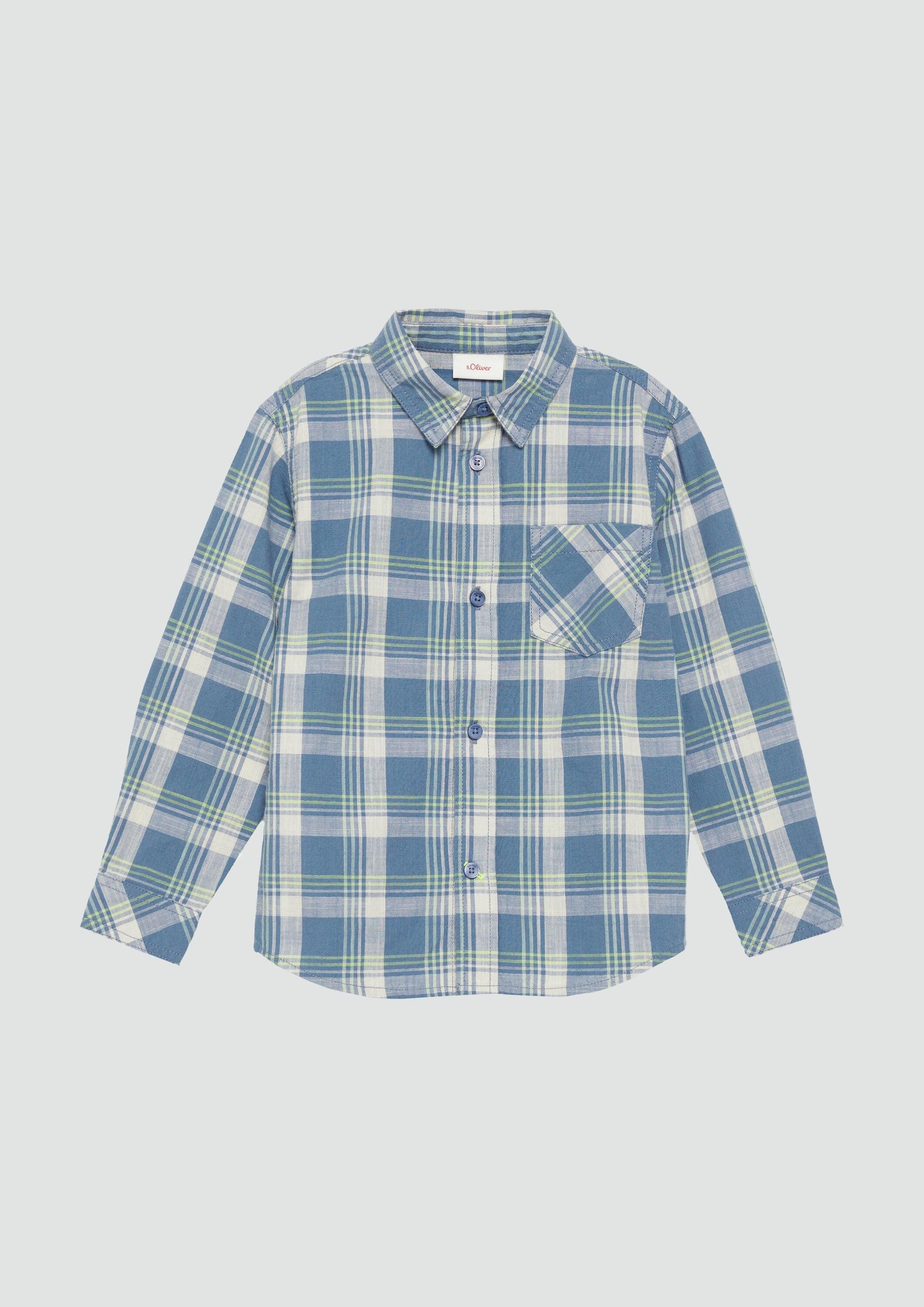 s.Oliver Langarmhemd Hemd Kariertes Hemd aus Baumwolle in Leinenoptik