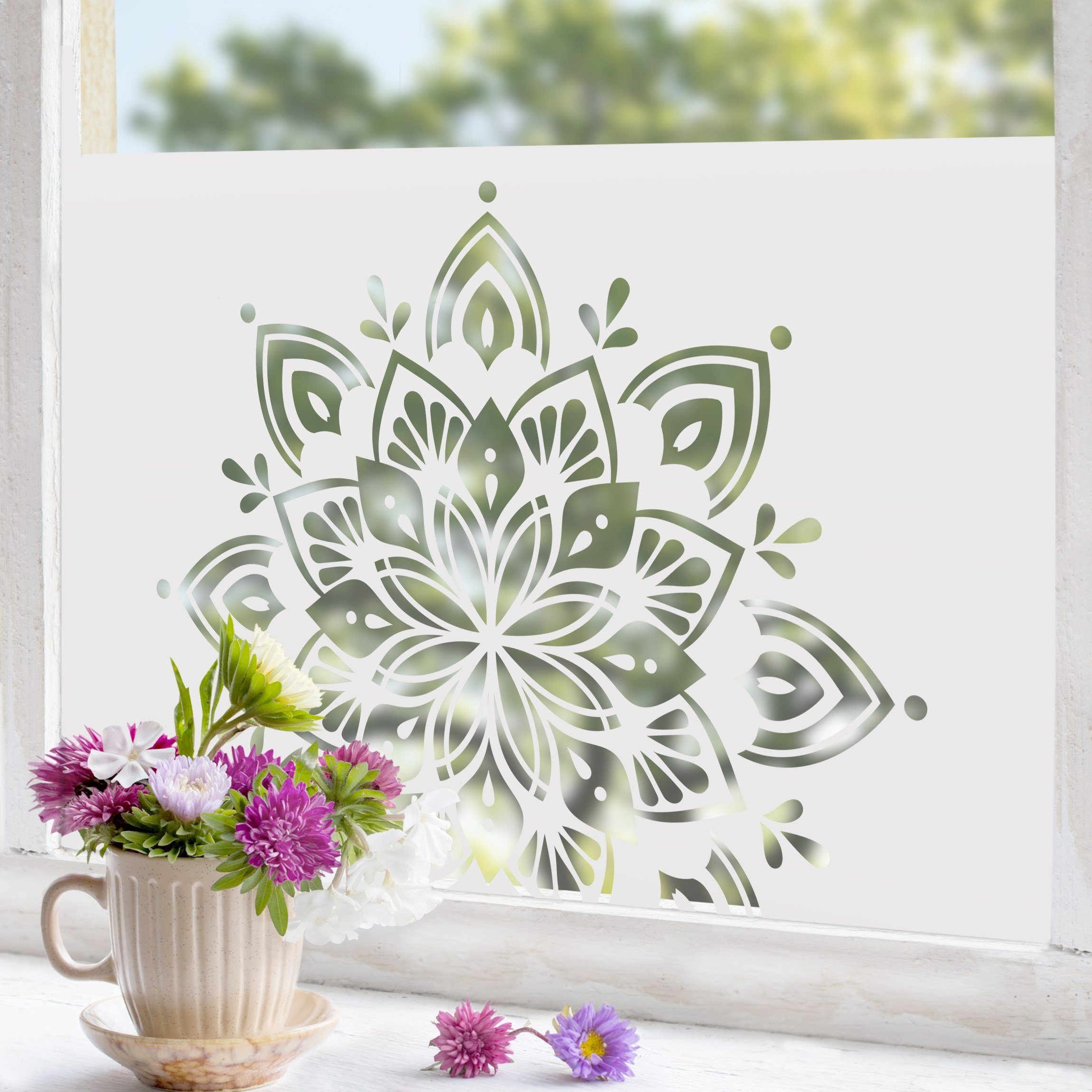 Fensterfolie statisch haftend Motiv Fensterdeko Mandala Ornament II Wellness, Bilderdepot24, blickdicht, Innen Fenster Tür Balkontür Küche Badezimmer Wohnzimmer Schlafzimmer | Fensterfolien