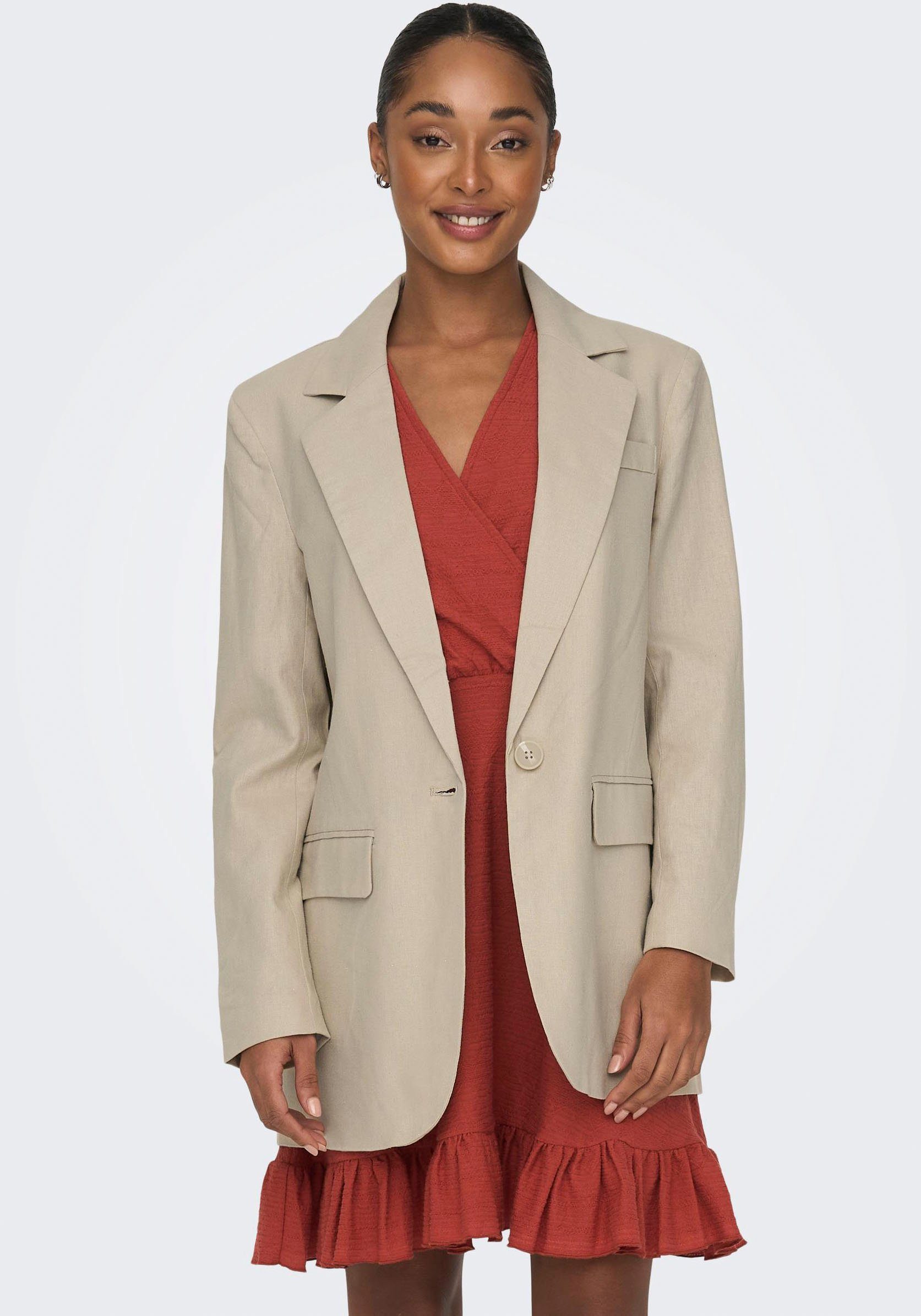 ONLY Longblazer ONLCARO-LANA L/S OVS TLR NOOS mit Leinen Oxford Tan BLAZER LIN