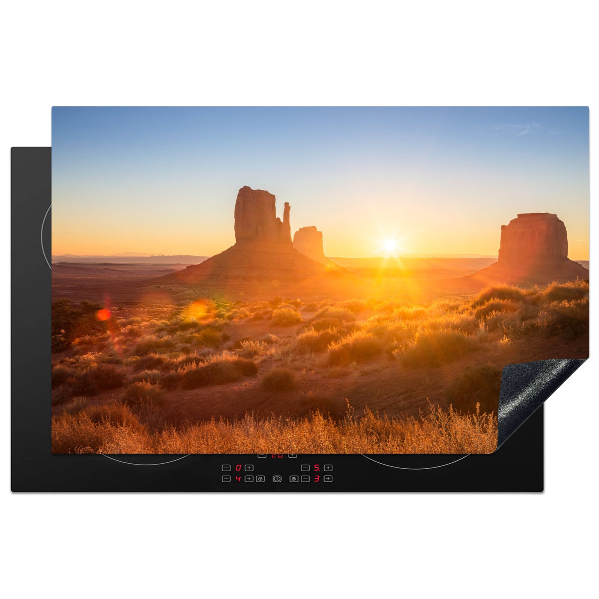 MuchoWow Herdblende-/Abdeckplatte Der Sonnenaufgang über dem Monument Valley, Vinyl, (1 tlg), 81x52 cm, Induktionskochfeld Schutz für die küche, Ceranfeldabdeckung