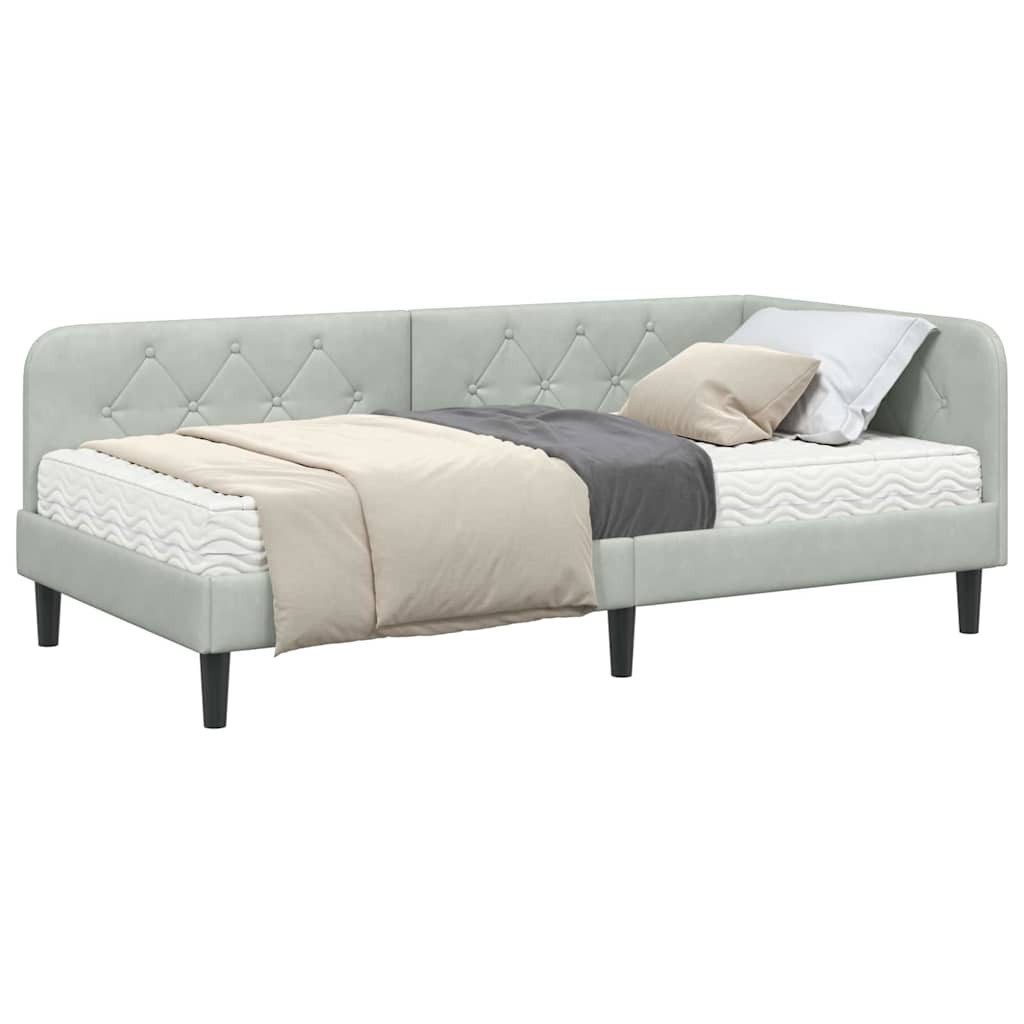 furnicato Daybed Eckbettgestell 90 x 200 cm Hellgrau, Umkehrbares Kopfteil Tagestbett mit Schaumstoffmatratze für Gäste
