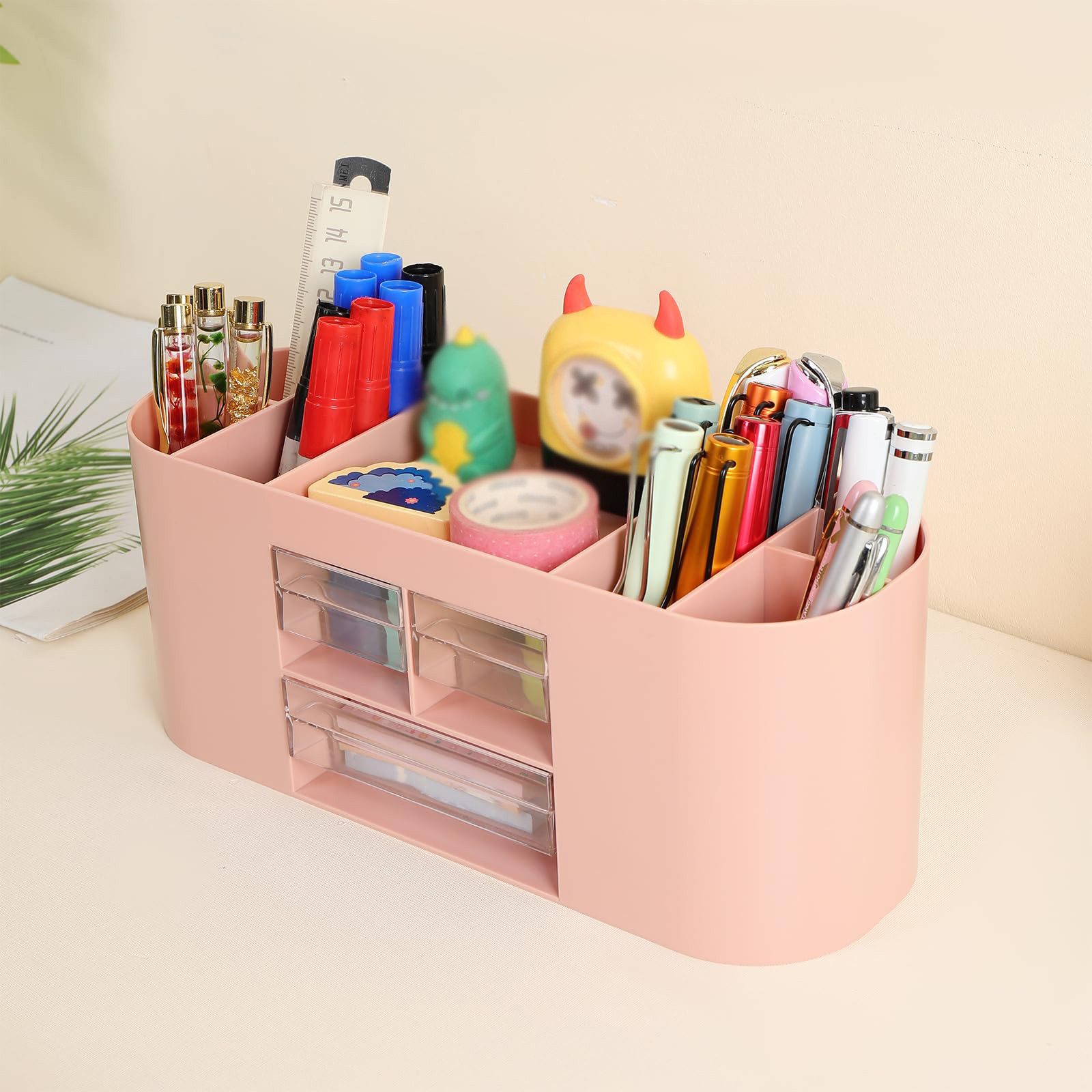 FOUORTUNATE-BEE Organizer Stifteköcher Aufbewahrungsbox Schreibtisch Aufbewahrungsbox (doppelte durchsichtige Schublade)