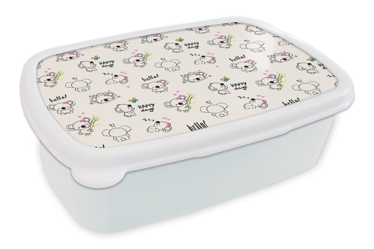 MuchoWow Lunchbox Koala - Tiere - Zitat - Muster, Kunststoff, (2-tlg), Brotbox für Kinder und Erwachsene, Brotdose, für Jungs und Mädchen weiß