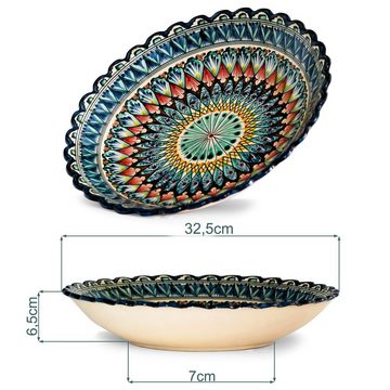 4BIG.fun Kochbesteck-Set Oriental Ljagan Lagan Ceramics Teller Handgemalt (Deko Teller)