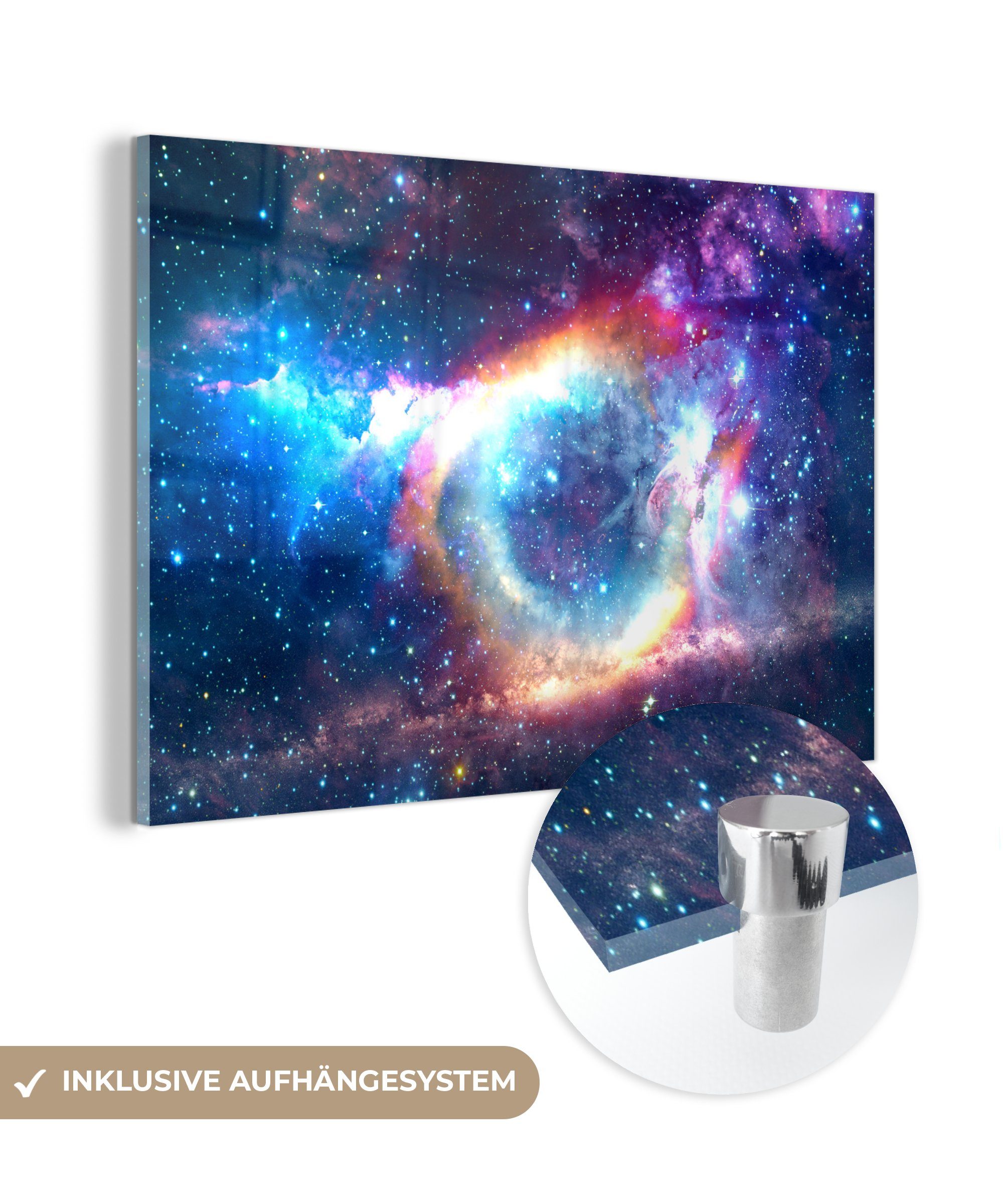 MuchoWow Acrylglasbild Weltraum - Regenbogen - Sterne, (1 St), Glasbilder - Bilder auf Glas Wandbild - Foto auf Glas - Wanddekoration