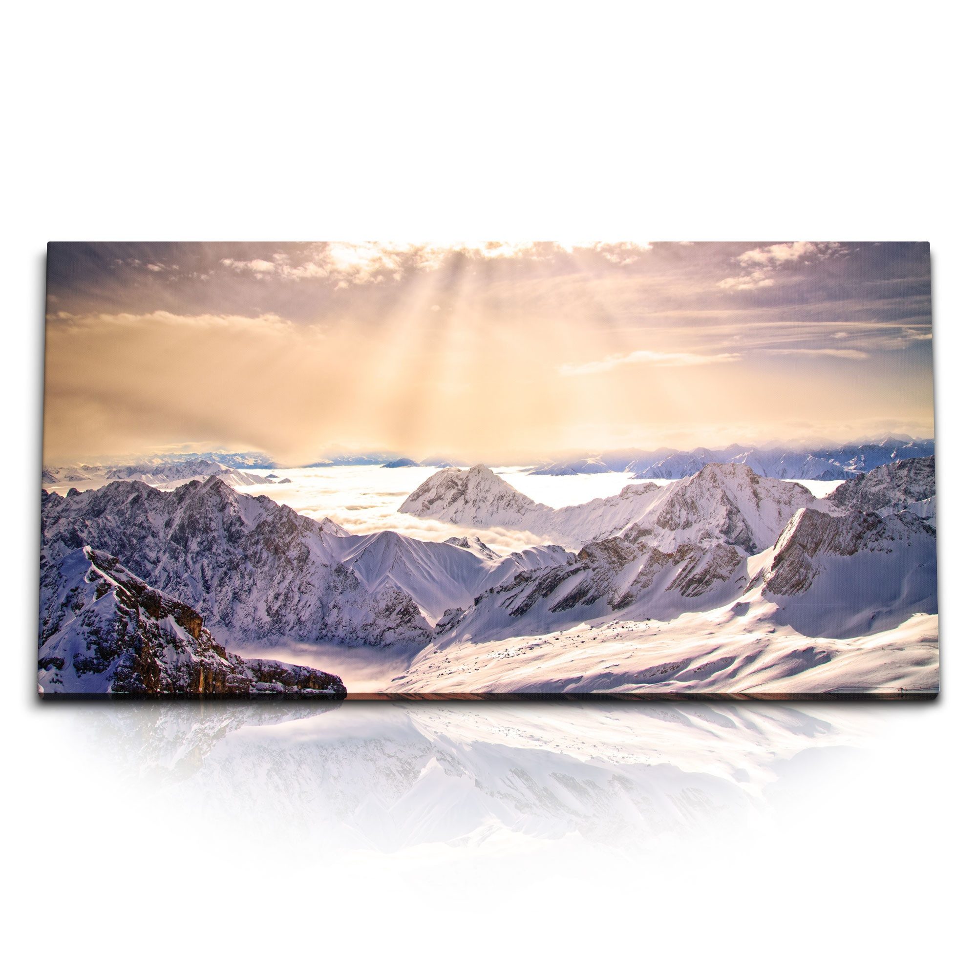 Leinwandbild Kunstdruck Bilder 120x60cm Alpen Berge Schnee Sonnenstrahl Bergaussich