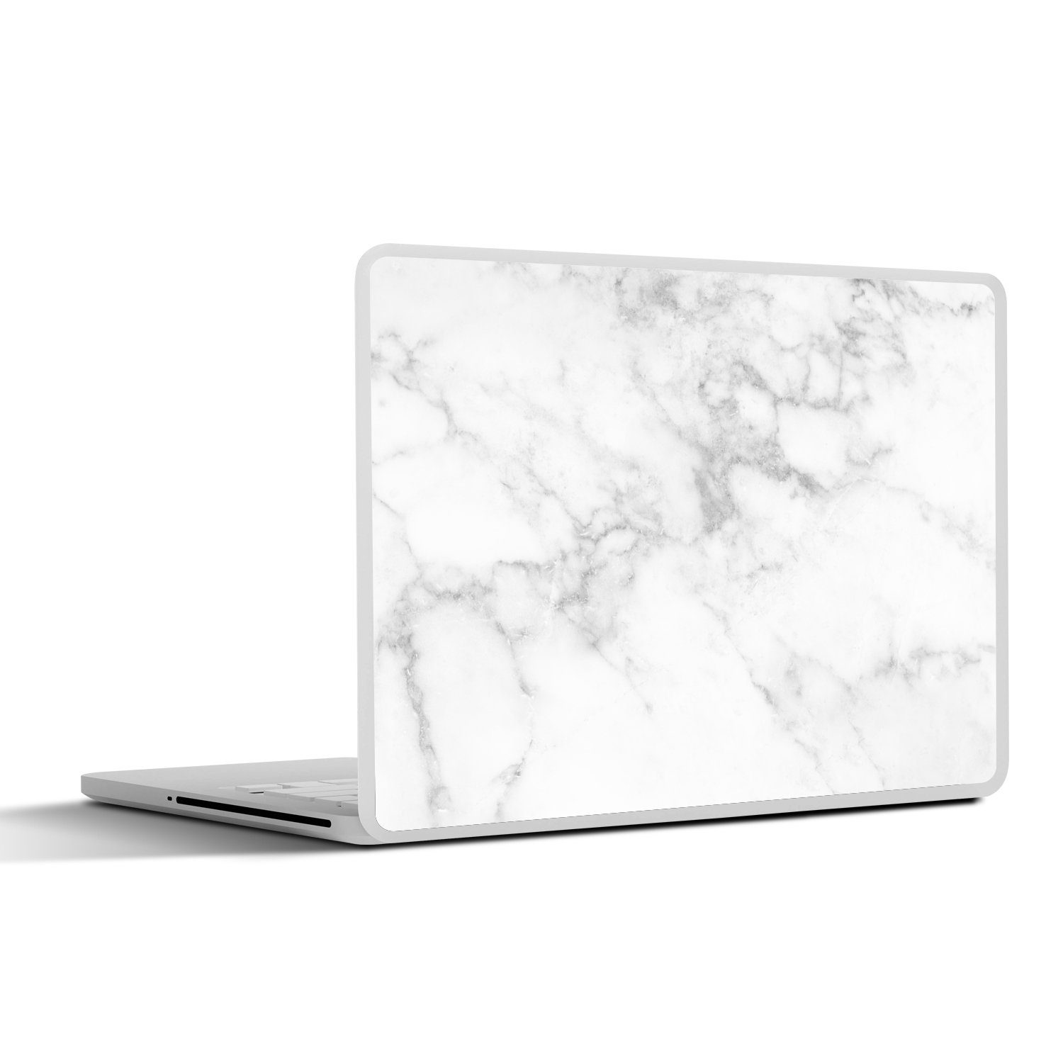 MuchoWow Laptop-Aufkleber Marmor - Weiß - Grau - Luxus - Marmoroptik - Stein, (1tlg), Laptop Folien Cover, Aufkleber, Sticker, Schutz vor Kratzern, 25x18 cm