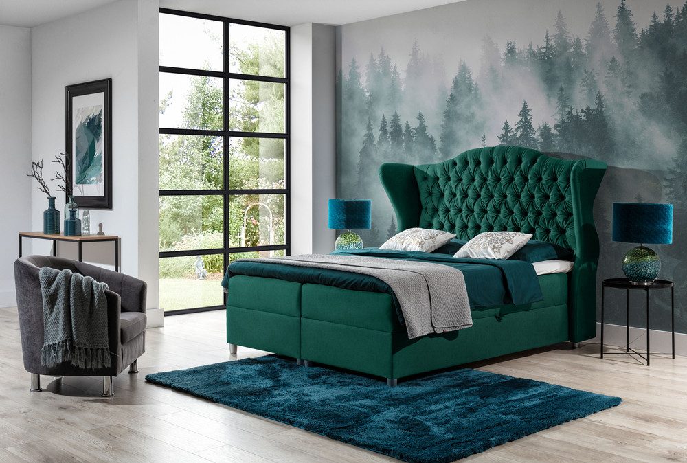 99rooms Boxspringbett Adele (Schlafzimmerbett, Bett), mit Taschenfederkern Matratze, Topper, Bettkasten, Kopfteil gepolstert