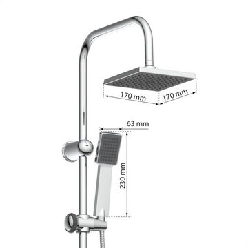 Eisl Duschsystem Armatur 2 in 1 ohne Armatur ideal zum Nachrüsten komplettesMontageset, mit großer Regendusche (170 x 170 mm) und Handbrause, Regendusche