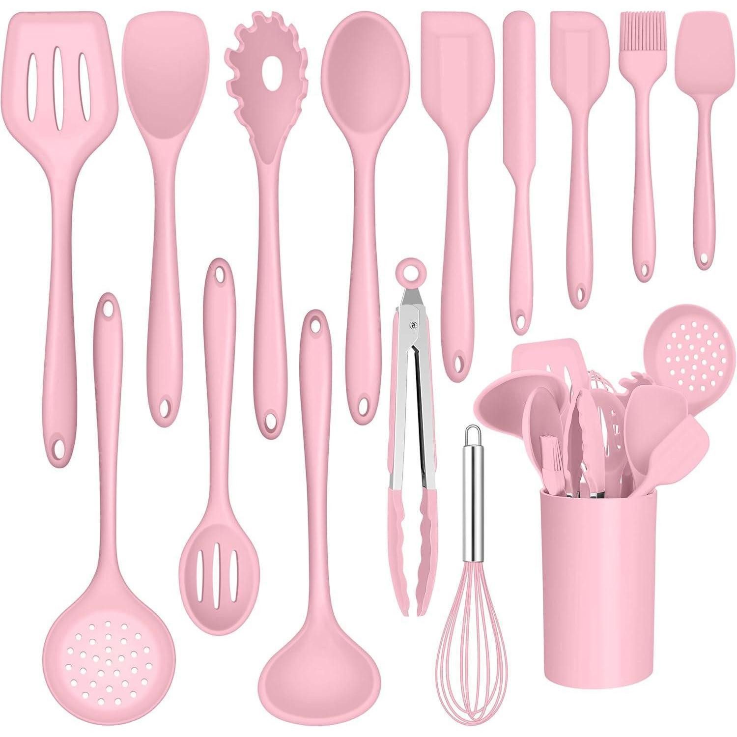 LuxusKollektion Kochbesteck-Set Küchenhelfer Set 15teilig Silikon Kochset Antihaft Rosa