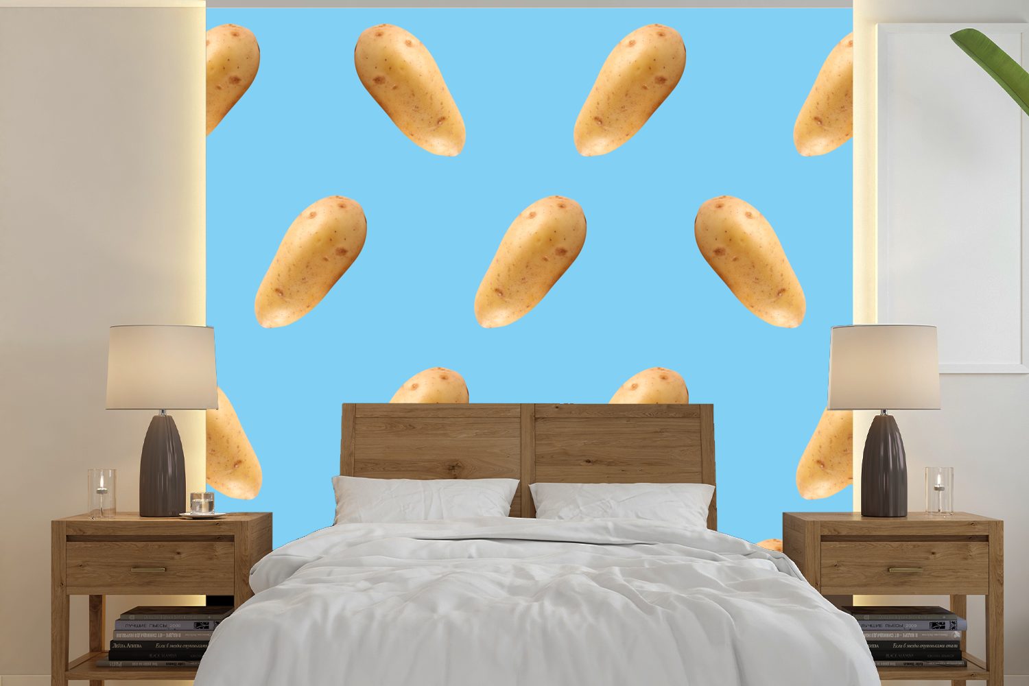 MuchoWow Fototapete Kartoffel Wandtapete oder Wohnzimmer bedruckt, St), (5 Blau, Muster Vinyl Matt, Schlafzimmer, Tapete - für 